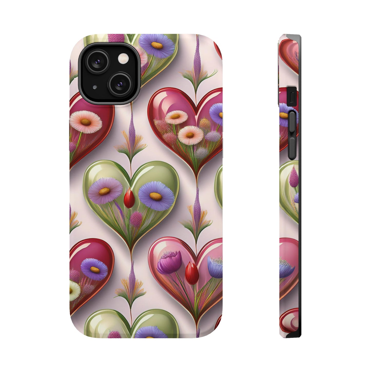 MagSafe Hearts and Flowers Phone Case, Top Trending iPhone Phone Case, Vibrant Phone Case