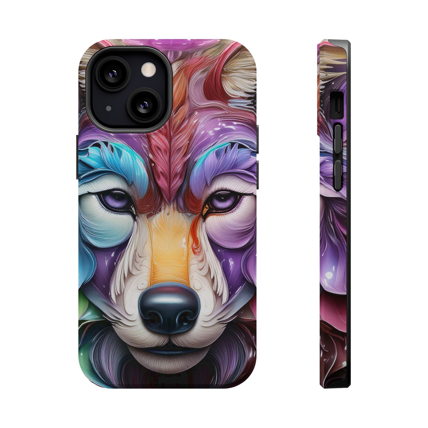 Mag Safe Vibrant Wolf Art - Colorful Wolf Design, Magnetic Phone Case, Trending iPhone Case