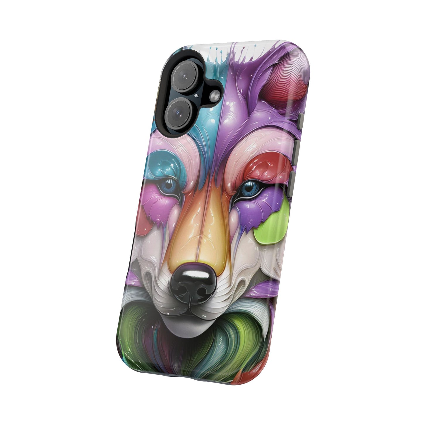 MagSafe iPhone Case with Vibrant Wolf Design, Unique Trending Phone Case, Edgy Colored Wolf Art for iPhone 16, 15, 14, 13 Pro & Plus