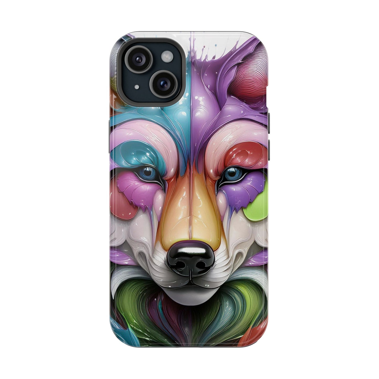 MagSafe iPhone Case with Vibrant Wolf Design, Unique Trending Phone Case, Edgy Colored Wolf Art for iPhone 16, 15, 14, 13 Pro & Plus
