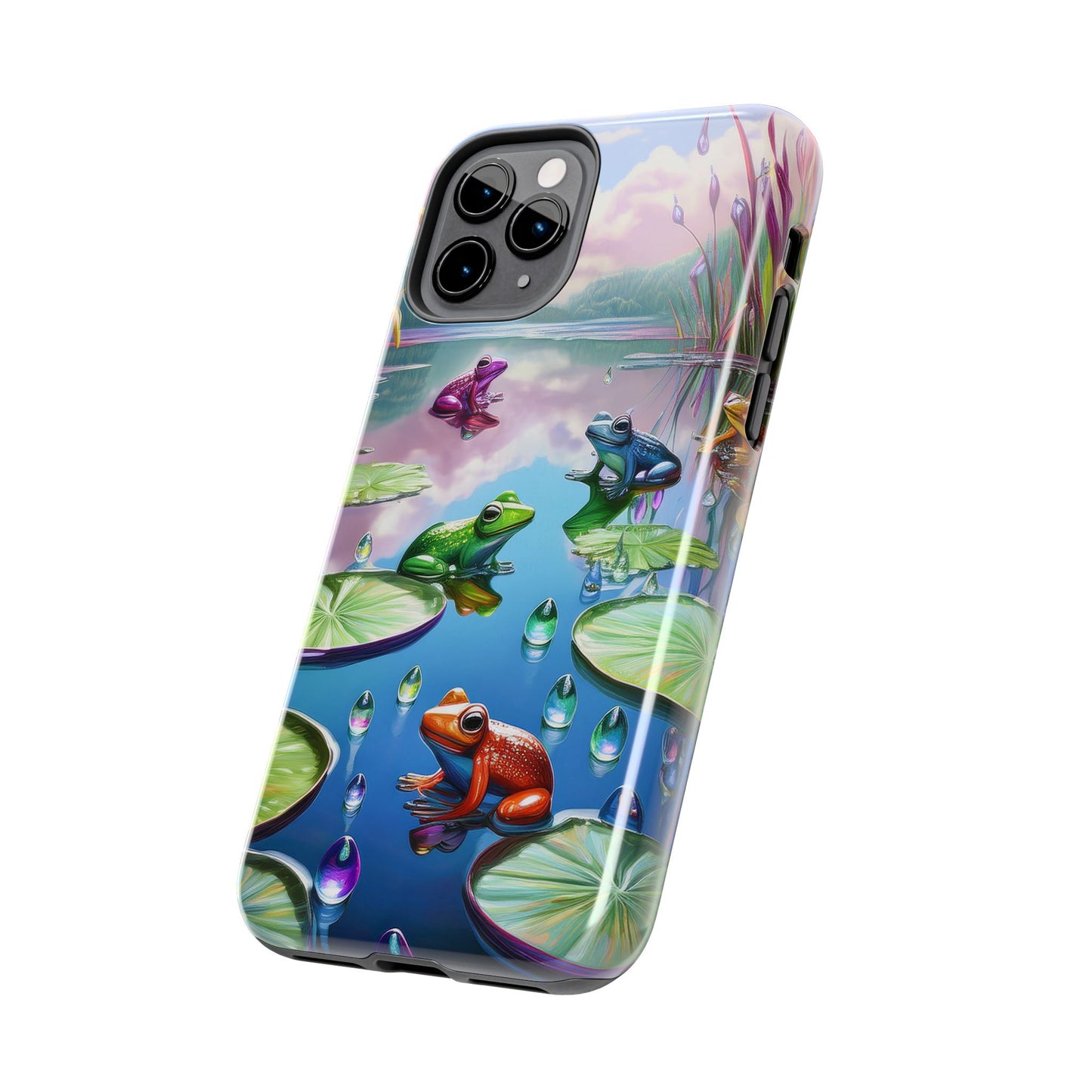 Lily Pads and Frogs Phone Case, Mountain View Raindrops Nature Scene for iPhone or Samsung Galaxy