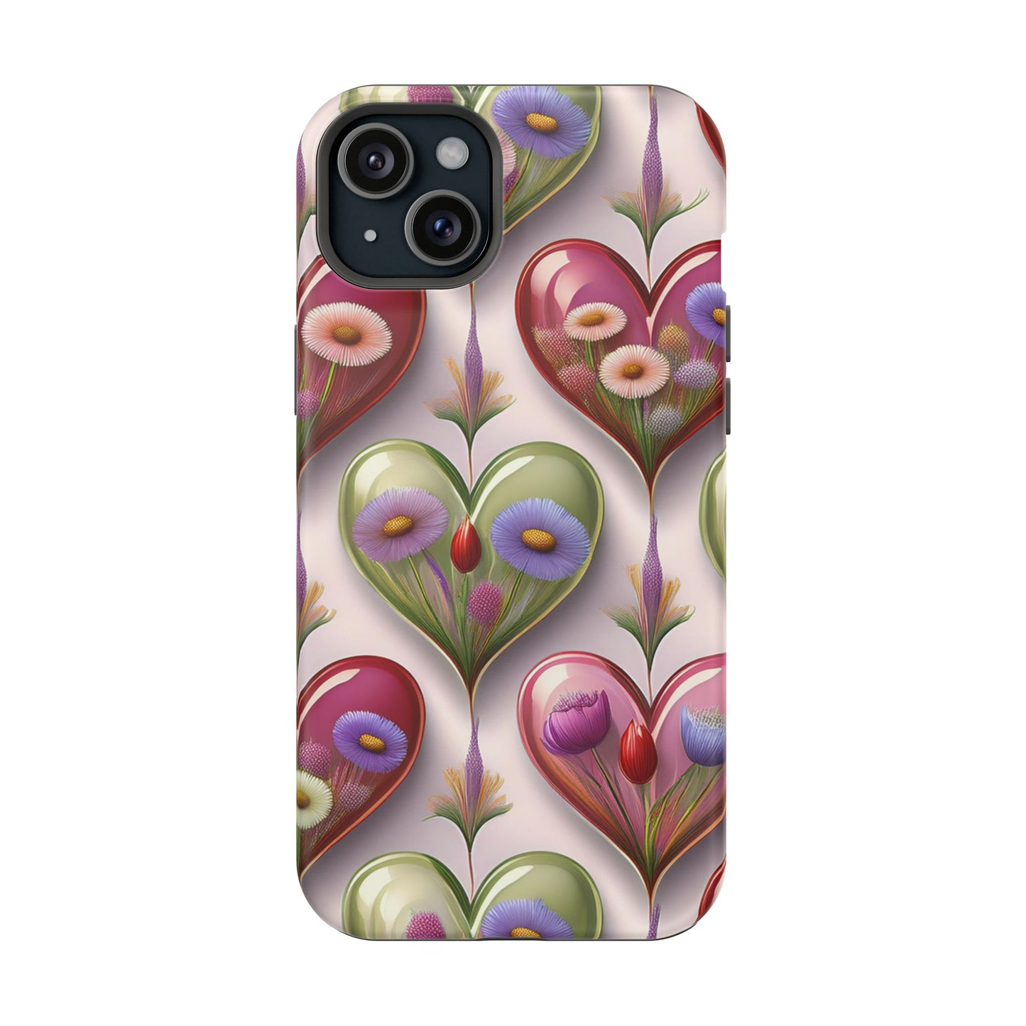 MagSafe Hearts and Flowers Phone Case, Top Trending iPhone Phone Case, Vibrant Phone Case