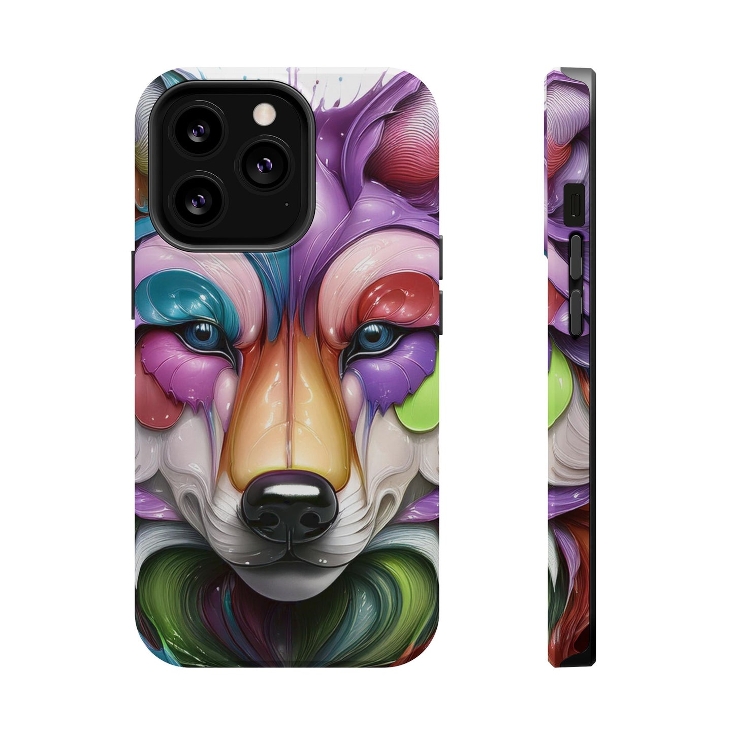MagSafe iPhone Case with Vibrant Wolf Design, Unique Trending Phone Case, Edgy Colored Wolf Art for iPhone 16, 15, 14, 13 Pro & Plus