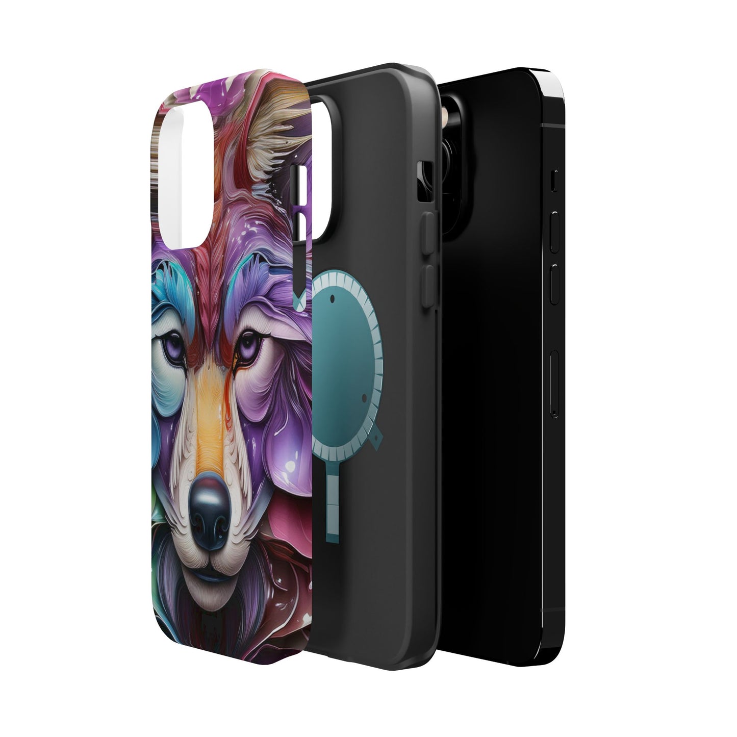 Mag Safe Vibrant Wolf Art - Colorful Wolf Design, Magnetic Phone Case, Trending iPhone Case
