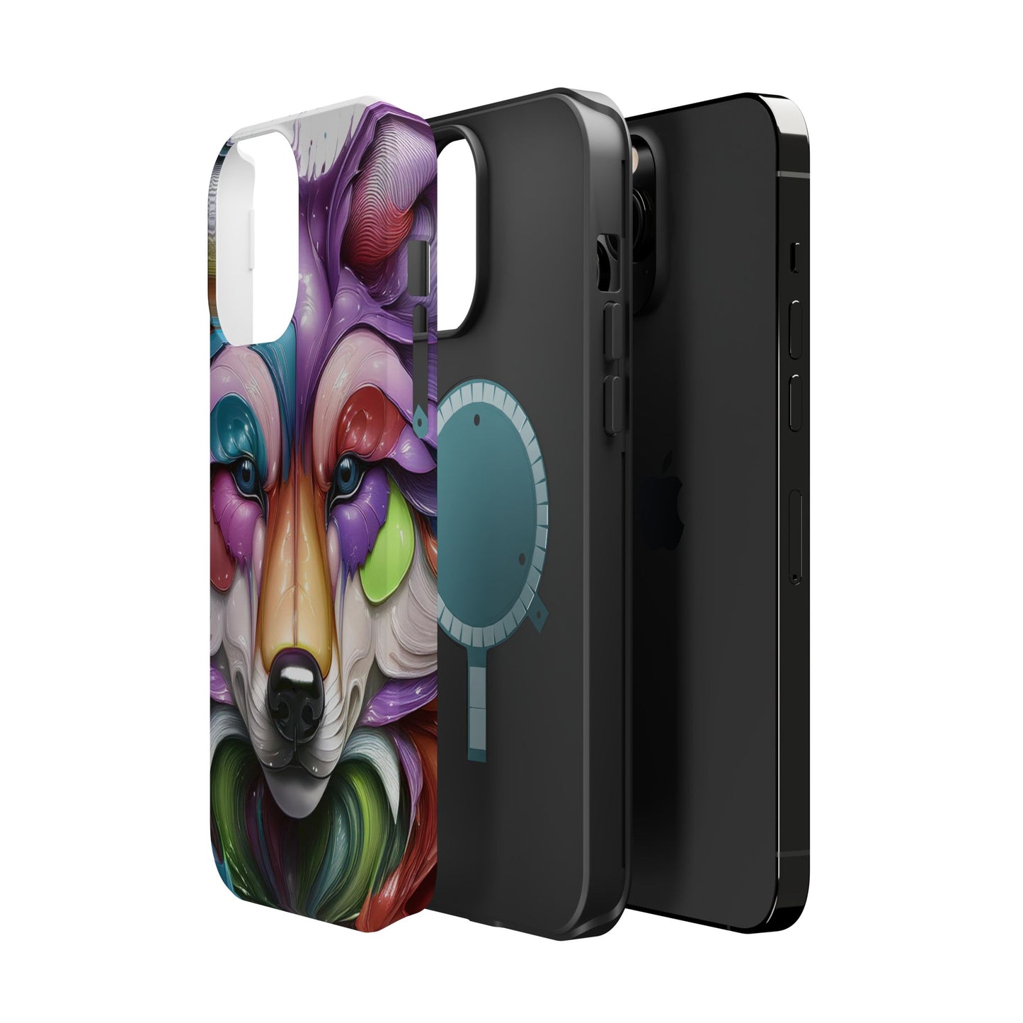 MagSafe iPhone Case with Vibrant Wolf Design, Unique Trending Phone Case, Edgy Colored Wolf Art for iPhone 16, 15, 14, 13 Pro & Plus