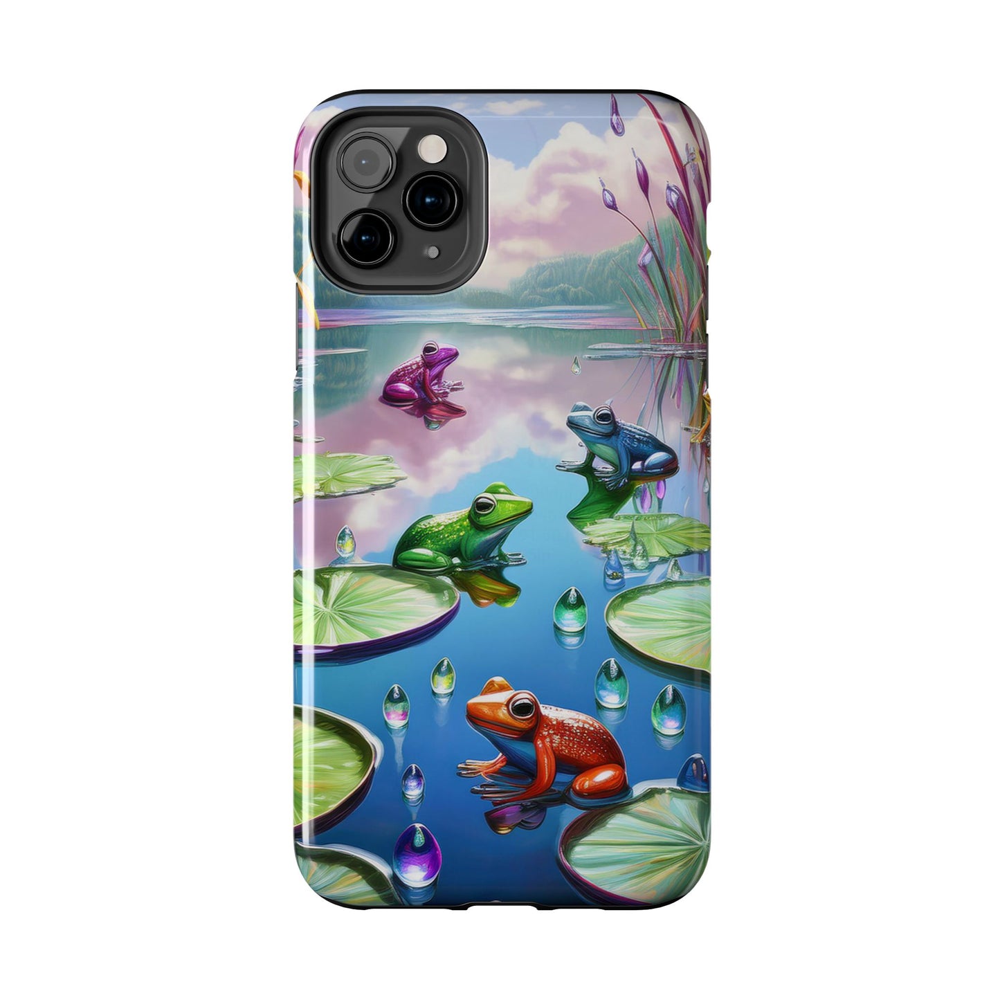 Lily Pads and Frogs Phone Case, Mountain View Raindrops Nature Scene for iPhone or Samsung Galaxy
