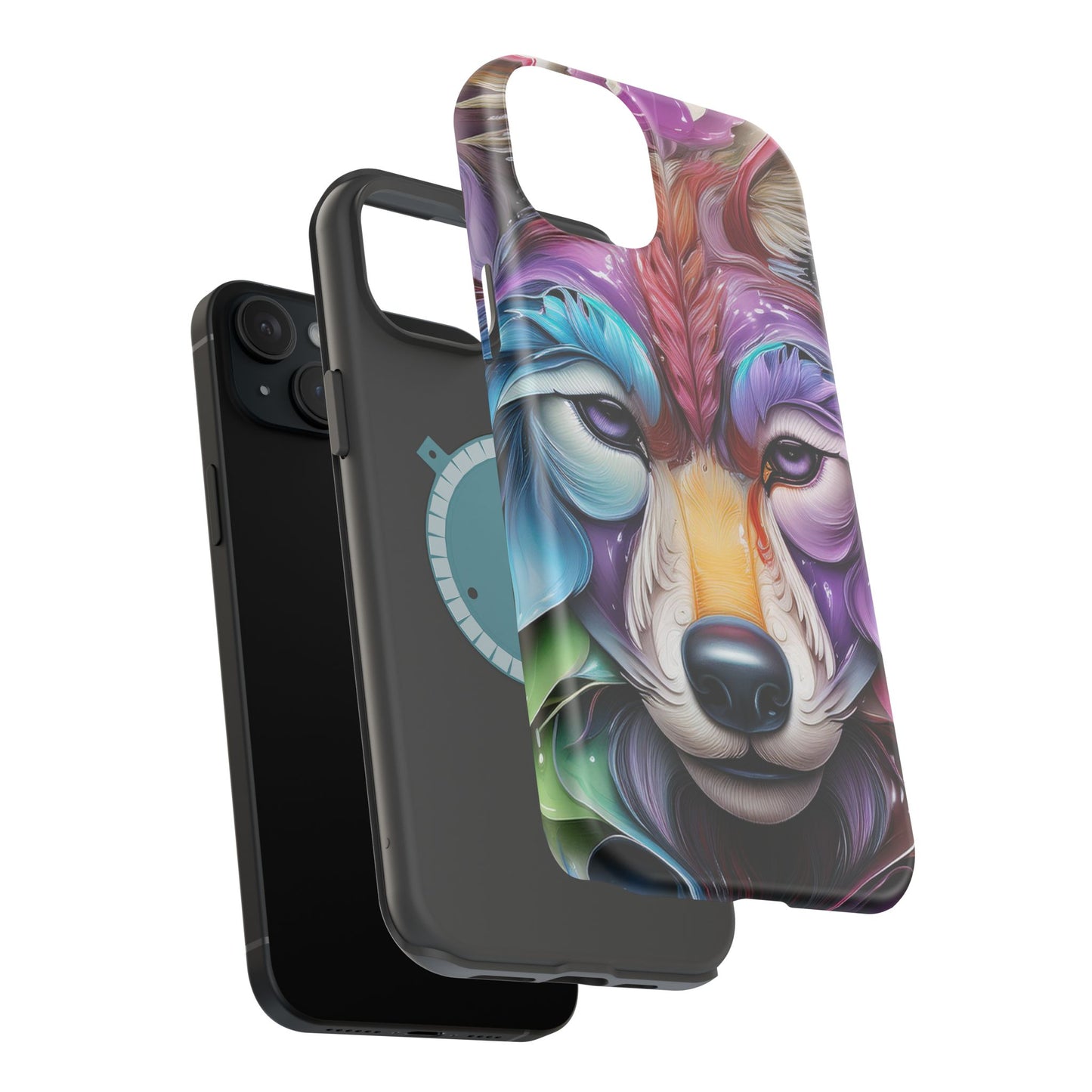 Mag Safe Vibrant Wolf Art - Colorful Wolf Design, Magnetic Phone Case, Trending iPhone Case