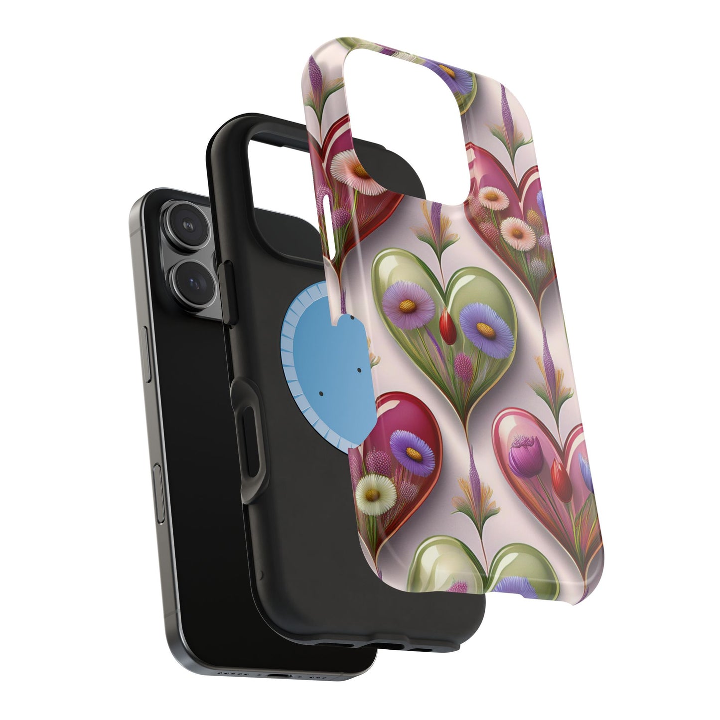 MagSafe Hearts and Flowers Phone Case, Top Trending iPhone Phone Case, Vibrant Phone Case