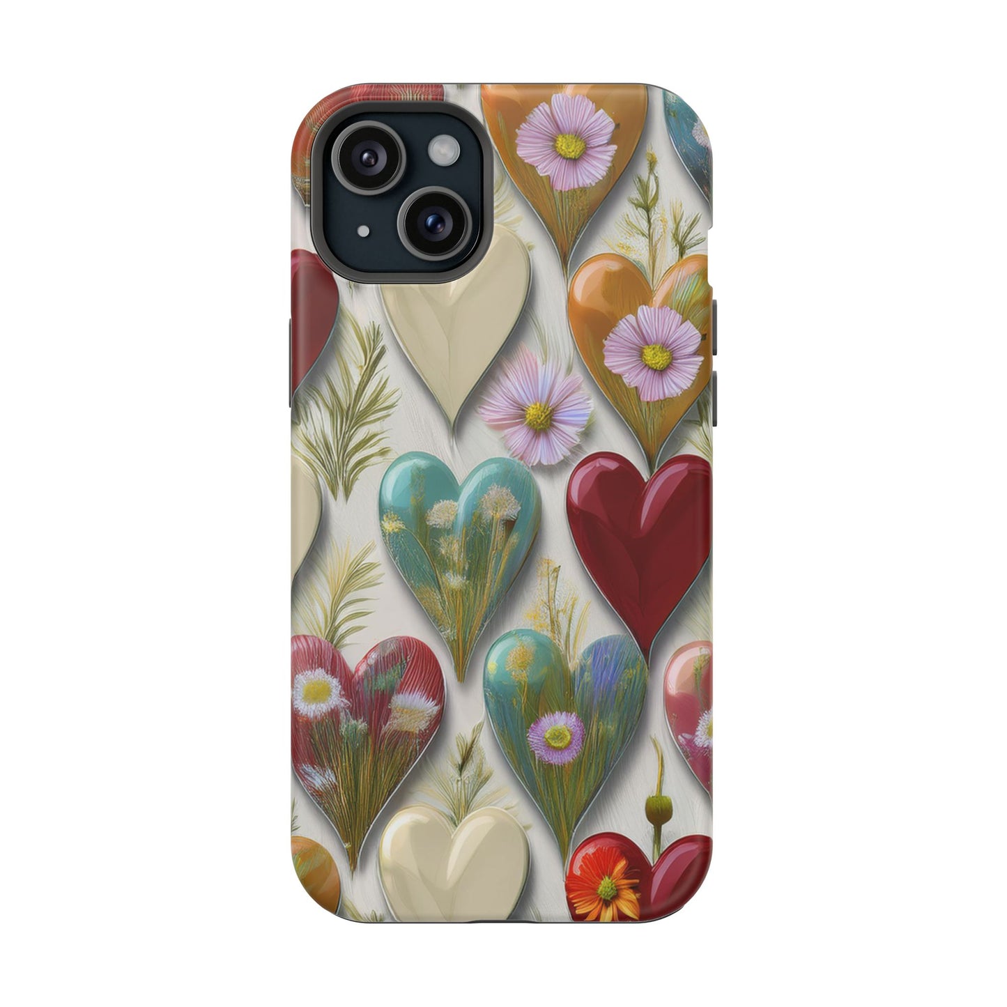 MagSafe Hearts and Flowers Phone Case, Top Trending iPhone Phone Case, Vibrant Phone Case