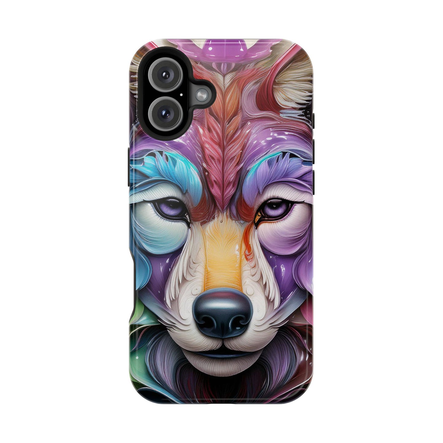 Mag Safe Vibrant Wolf Art - Colorful Wolf Design, Magnetic Phone Case, Trending iPhone Case