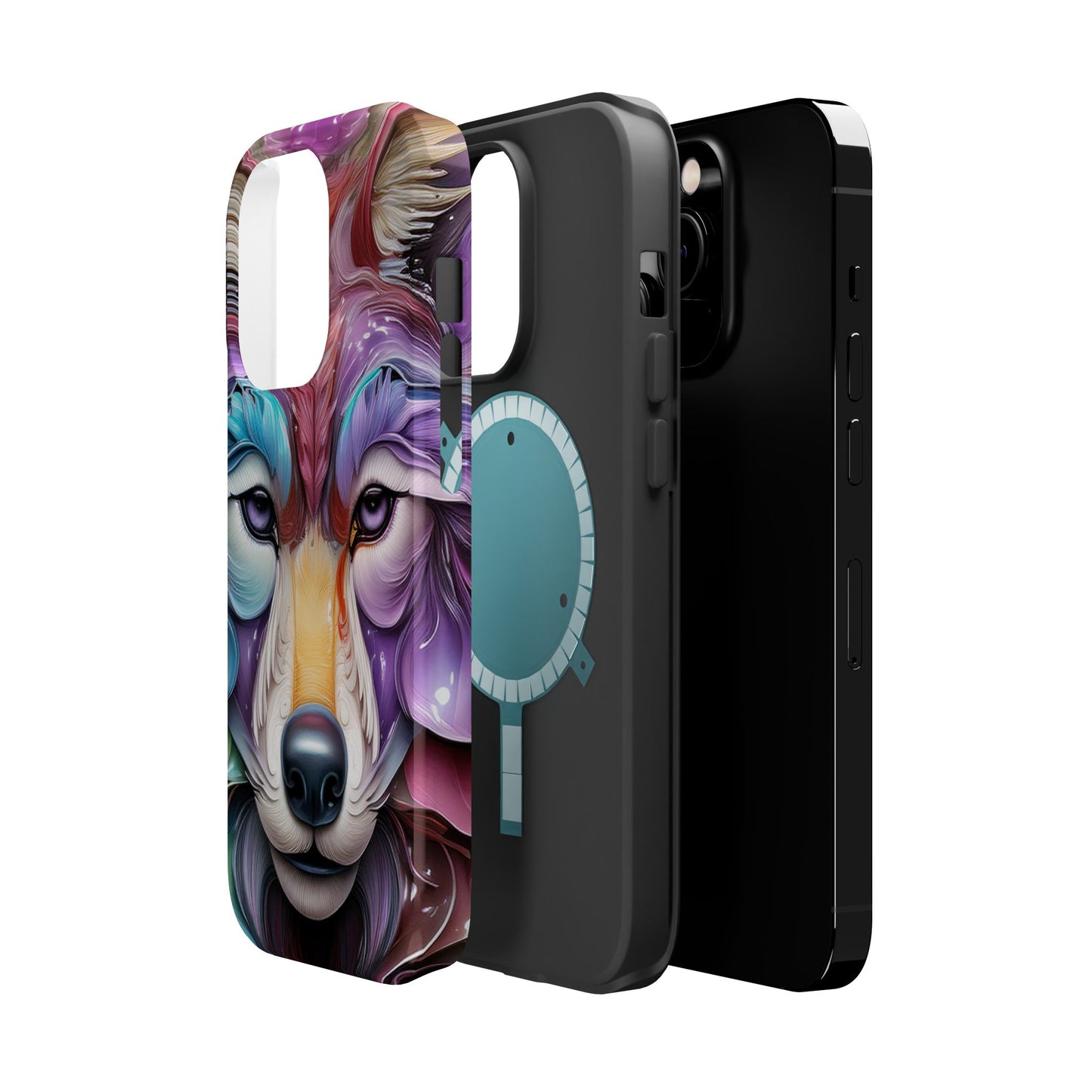 Mag Safe Vibrant Wolf Art - Colorful Wolf Design, Magnetic Phone Case, Trending iPhone Case