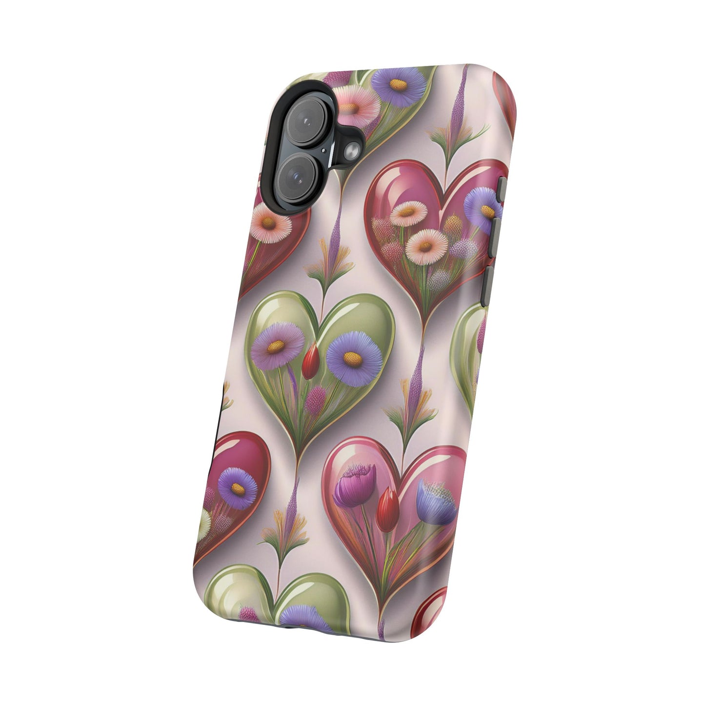 MagSafe Hearts and Flowers Phone Case, Top Trending iPhone Phone Case, Vibrant Phone Case