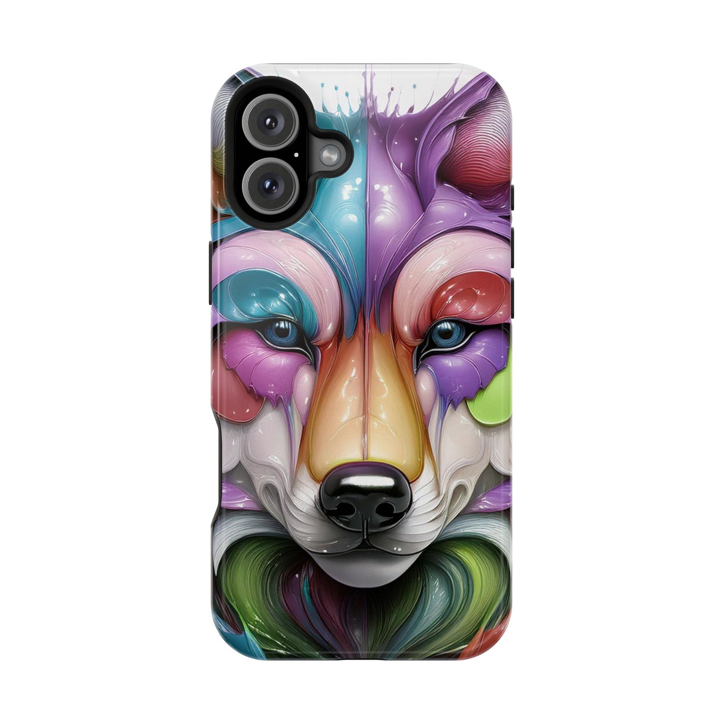 MagSafe iPhone Case with Vibrant Wolf Design, Unique Trending Phone Case, Edgy Colored Wolf Art for iPhone 16, 15, 14, 13 Pro & Plus