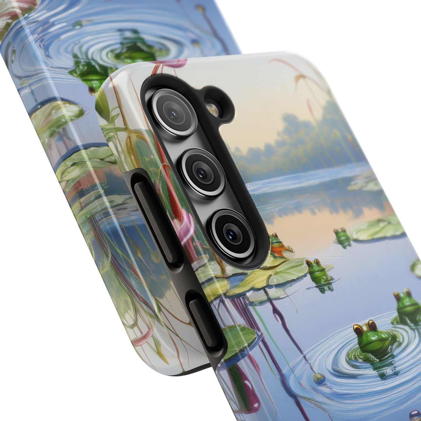 Lily Pads and Frogs Phone Case, Mountain View Raindrops Nature Scene for iPhone or Samsung Galaxy