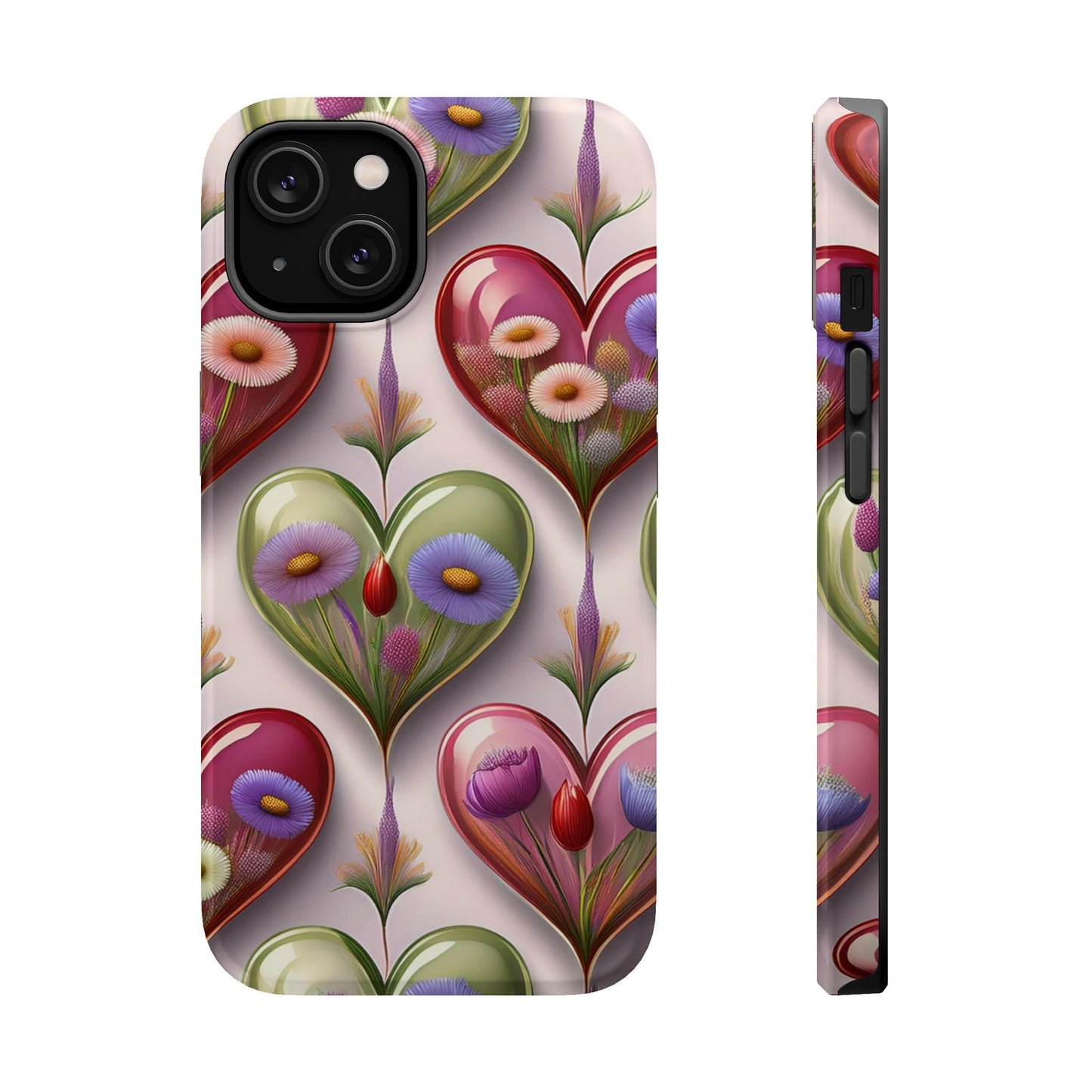 MagSafe Hearts and Flowers Phone Case, Top Trending iPhone Phone Case, Vibrant Phone Case