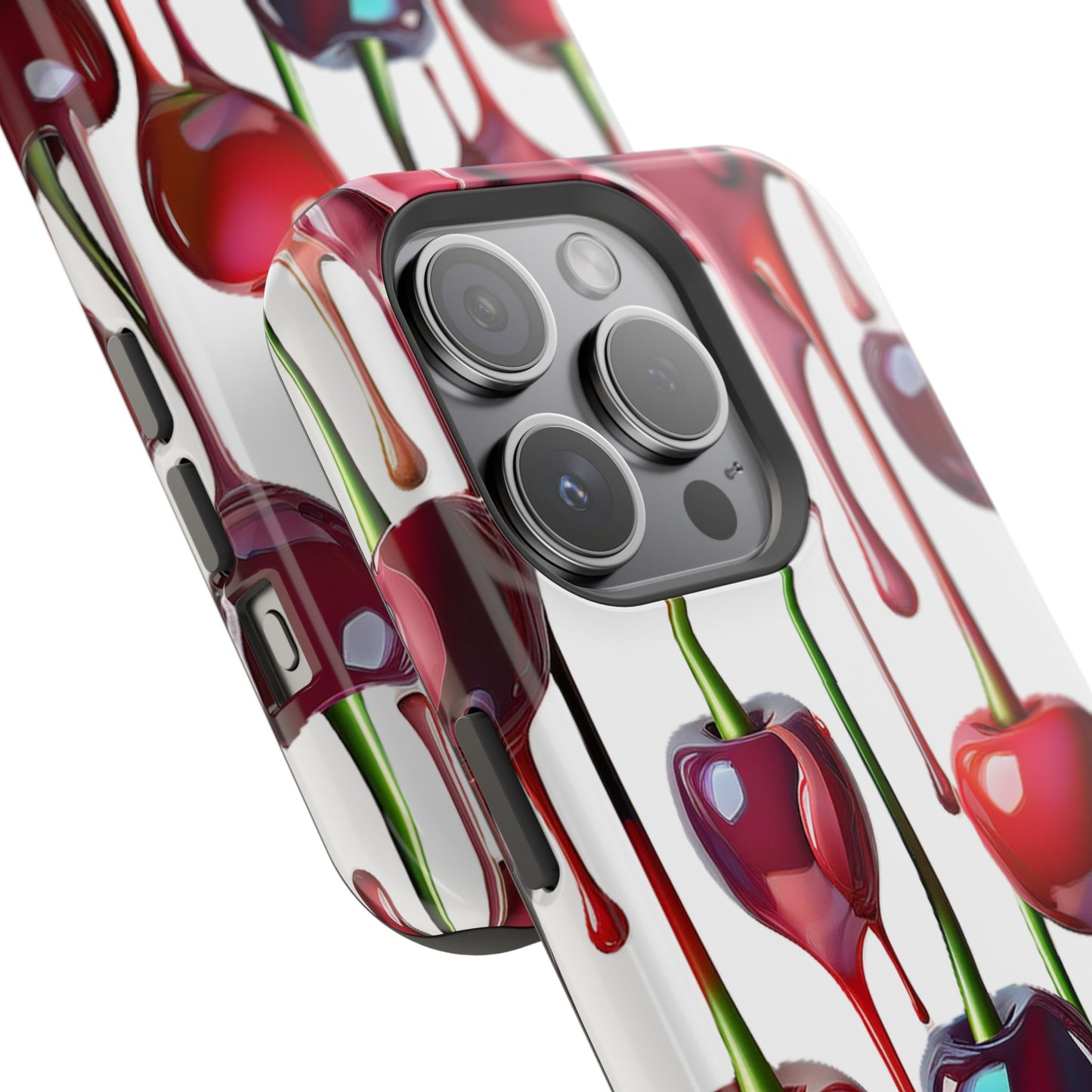 Dripping Cherry Phone Case - Cherry Design, White iPhone Magnetic Phone Case