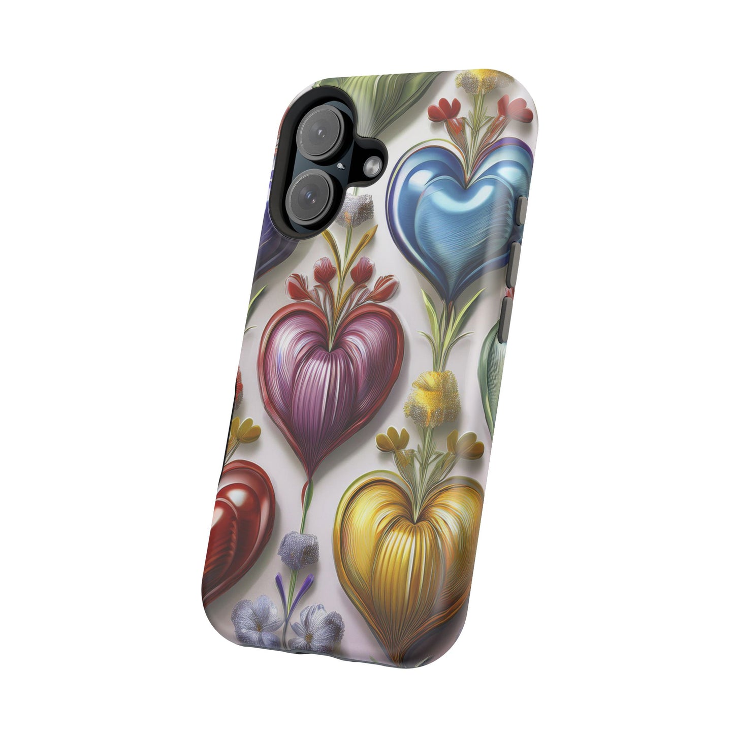 iPhone MagSafe Hearts and Flowers Phone Case, Luxury Mobil Case