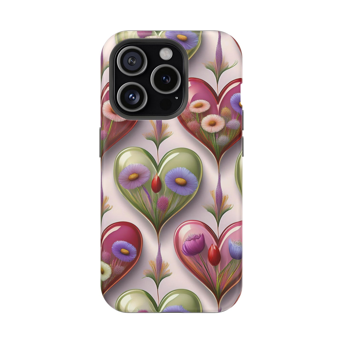 MagSafe Hearts and Flowers Phone Case, Top Trending iPhone Phone Case, Vibrant Phone Case
