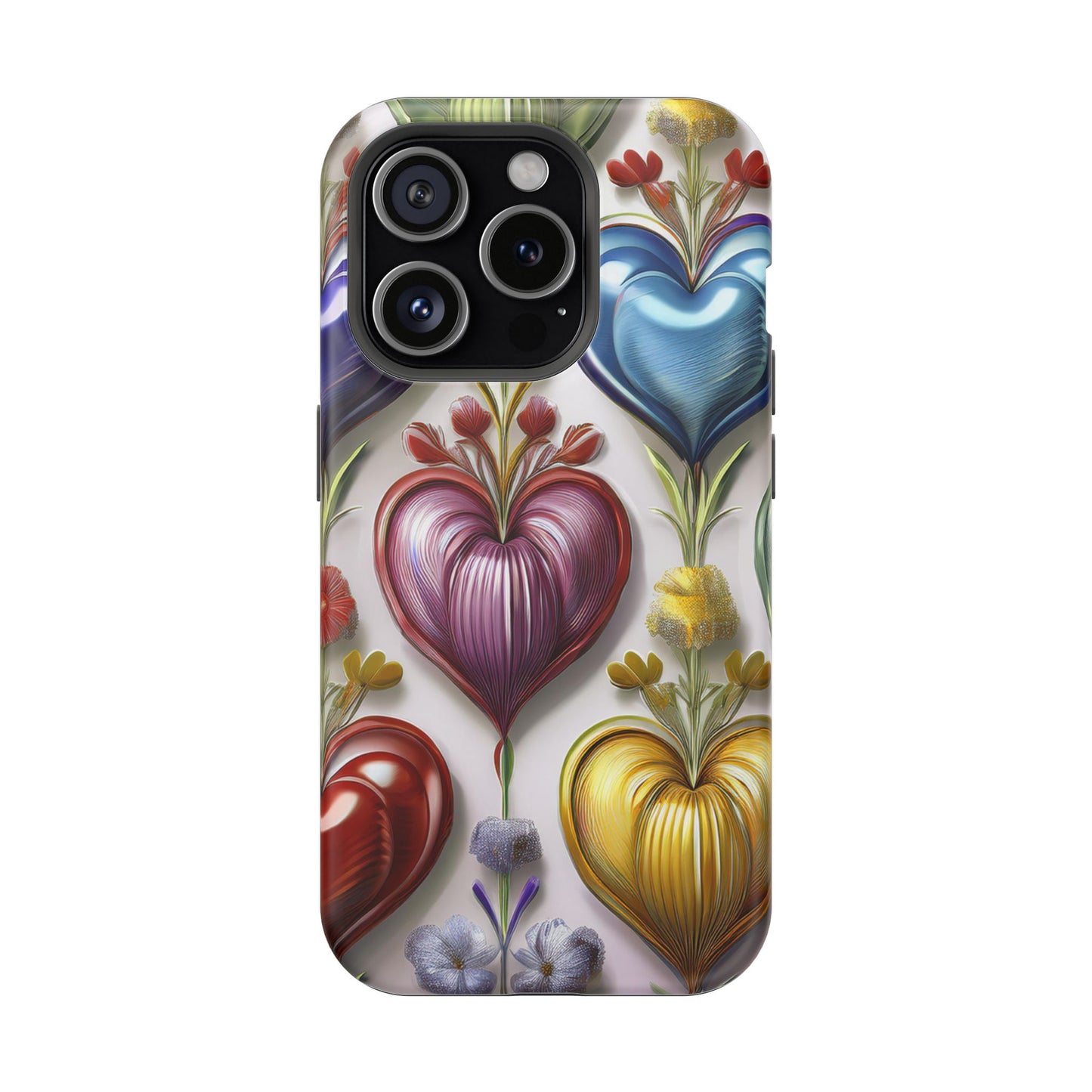iPhone MagSafe Hearts and Flowers Phone Case, Luxury Mobil Case