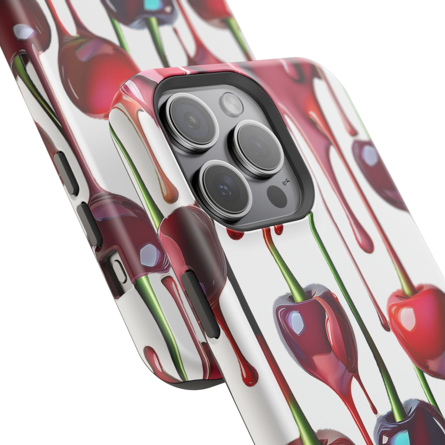 Dripping Cherry Phone Case - Cherry Design, White iPhone Magnetic Phone Case