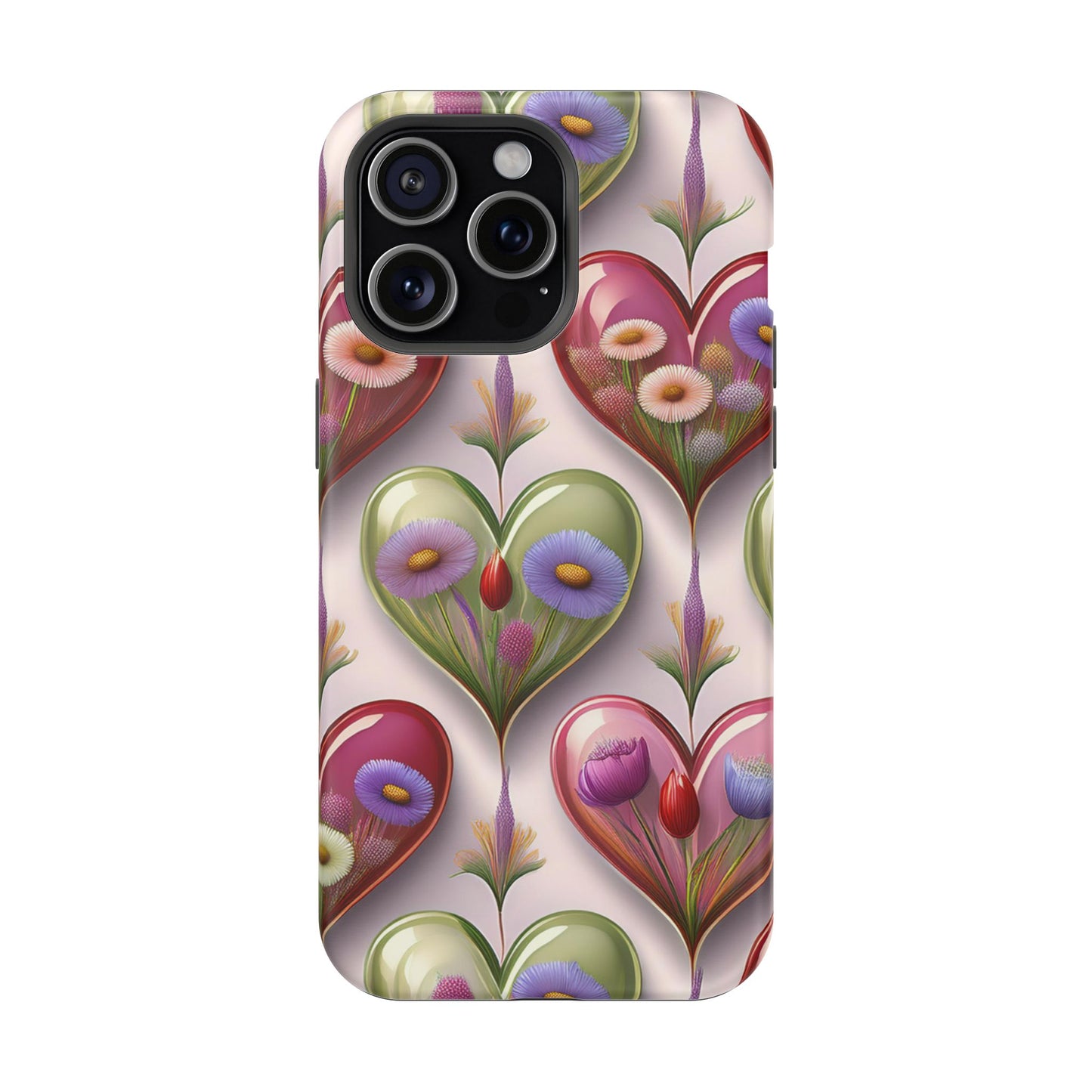 MagSafe Hearts and Flowers Phone Case, Top Trending iPhone Phone Case, Vibrant Phone Case