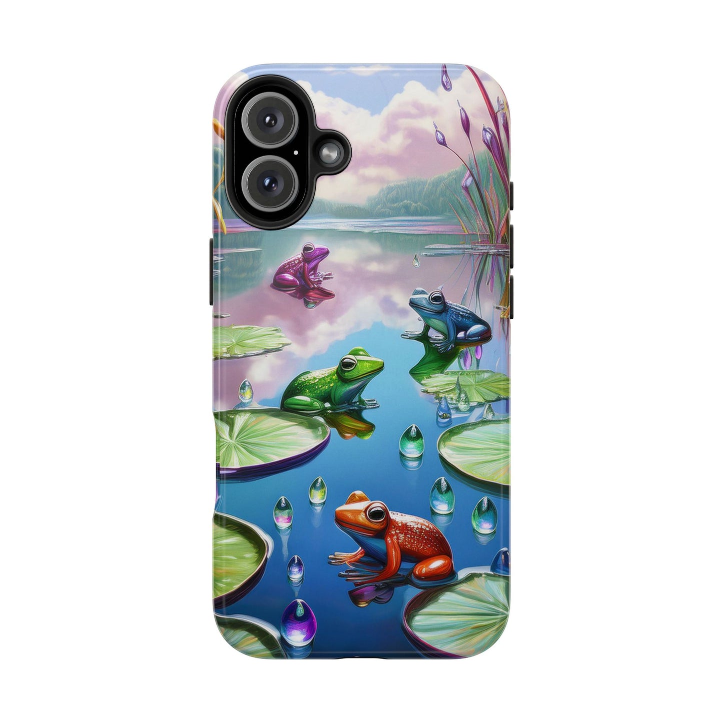 Lily Pads and Frogs Phone Case, Mountain View Raindrops Nature Scene for iPhone or Samsung Galaxy