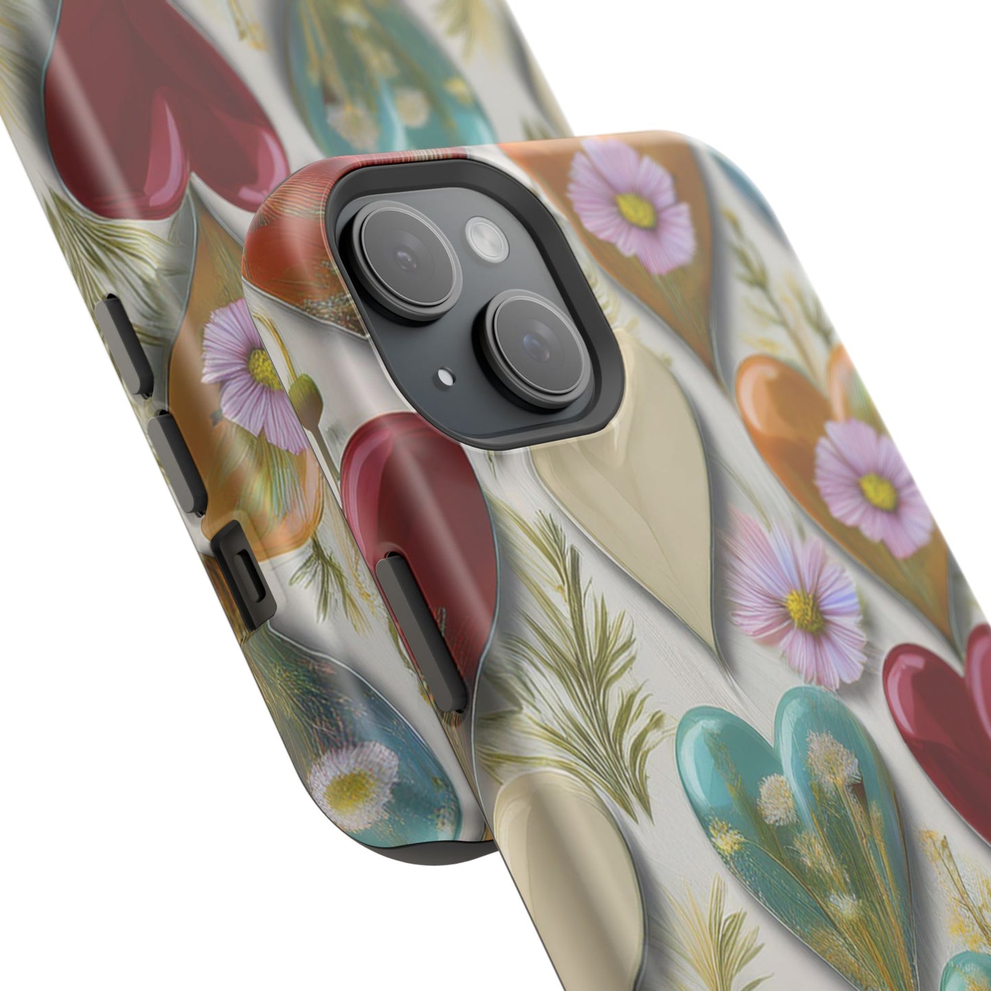 MagSafe Hearts and Flowers Phone Case, Top Trending iPhone Phone Case, Vibrant Phone Case