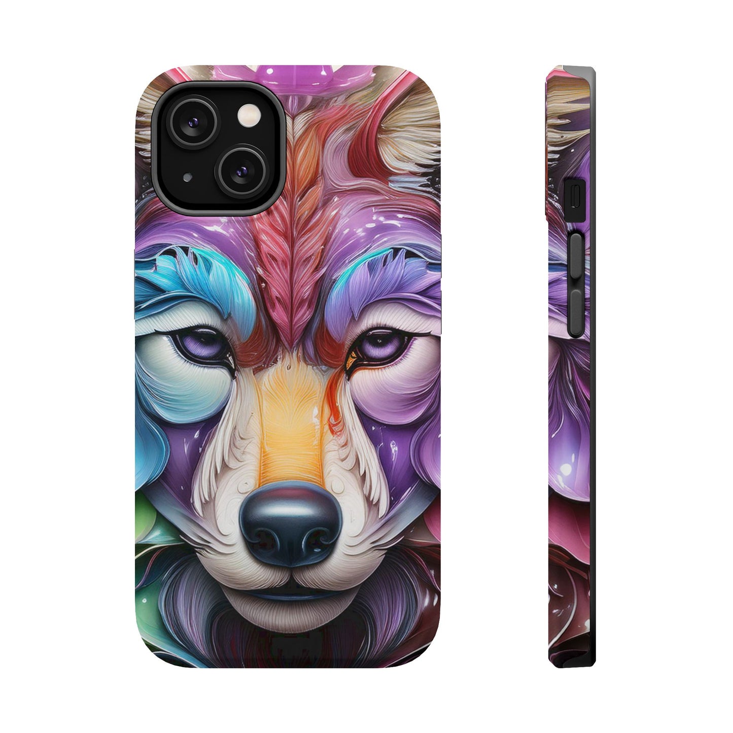 Mag Safe Vibrant Wolf Art - Colorful Wolf Design, Magnetic Phone Case, Trending iPhone Case