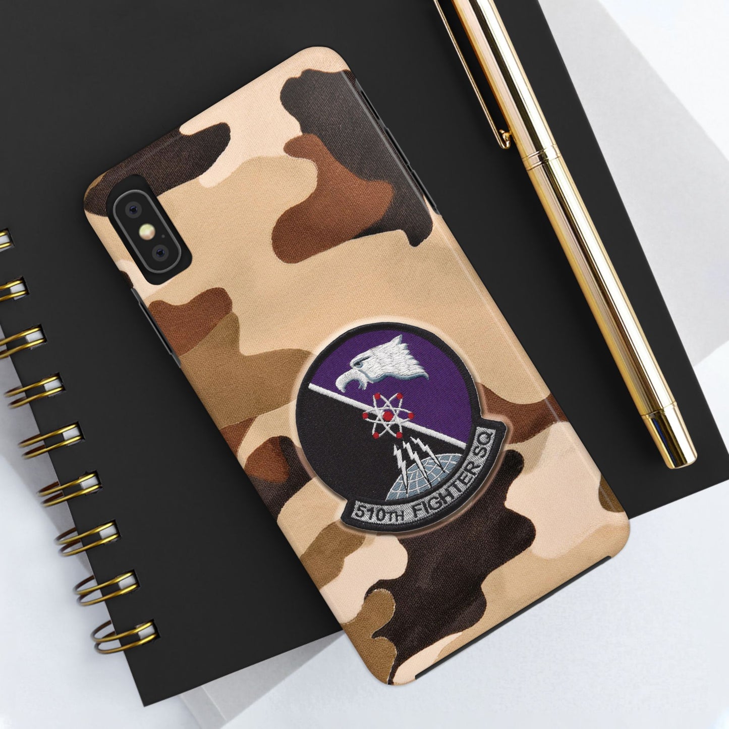 Air Force Squadron 510 iPhone Cell Phone Case, 510th Squadron Patch, Brown Camouflage
