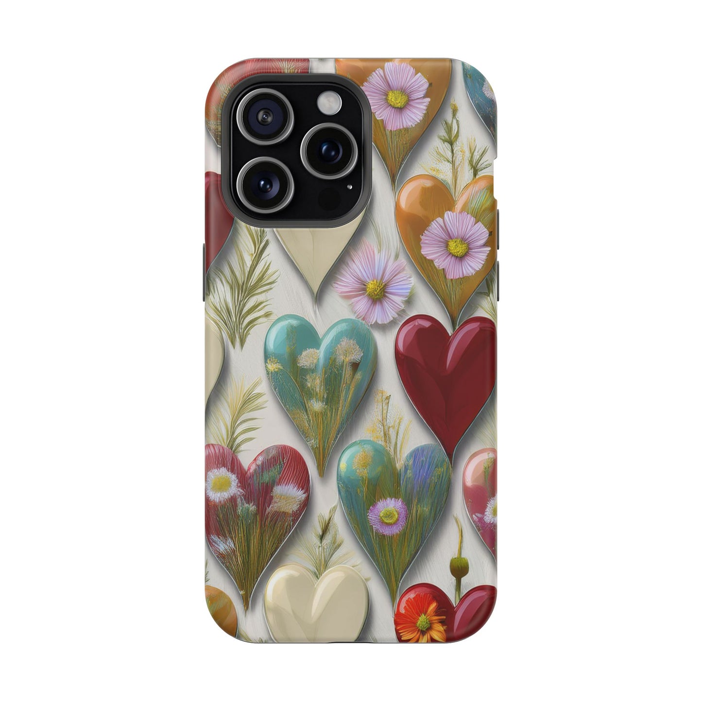 MagSafe Hearts and Flowers Phone Case, Top Trending iPhone Phone Case, Vibrant Phone Case