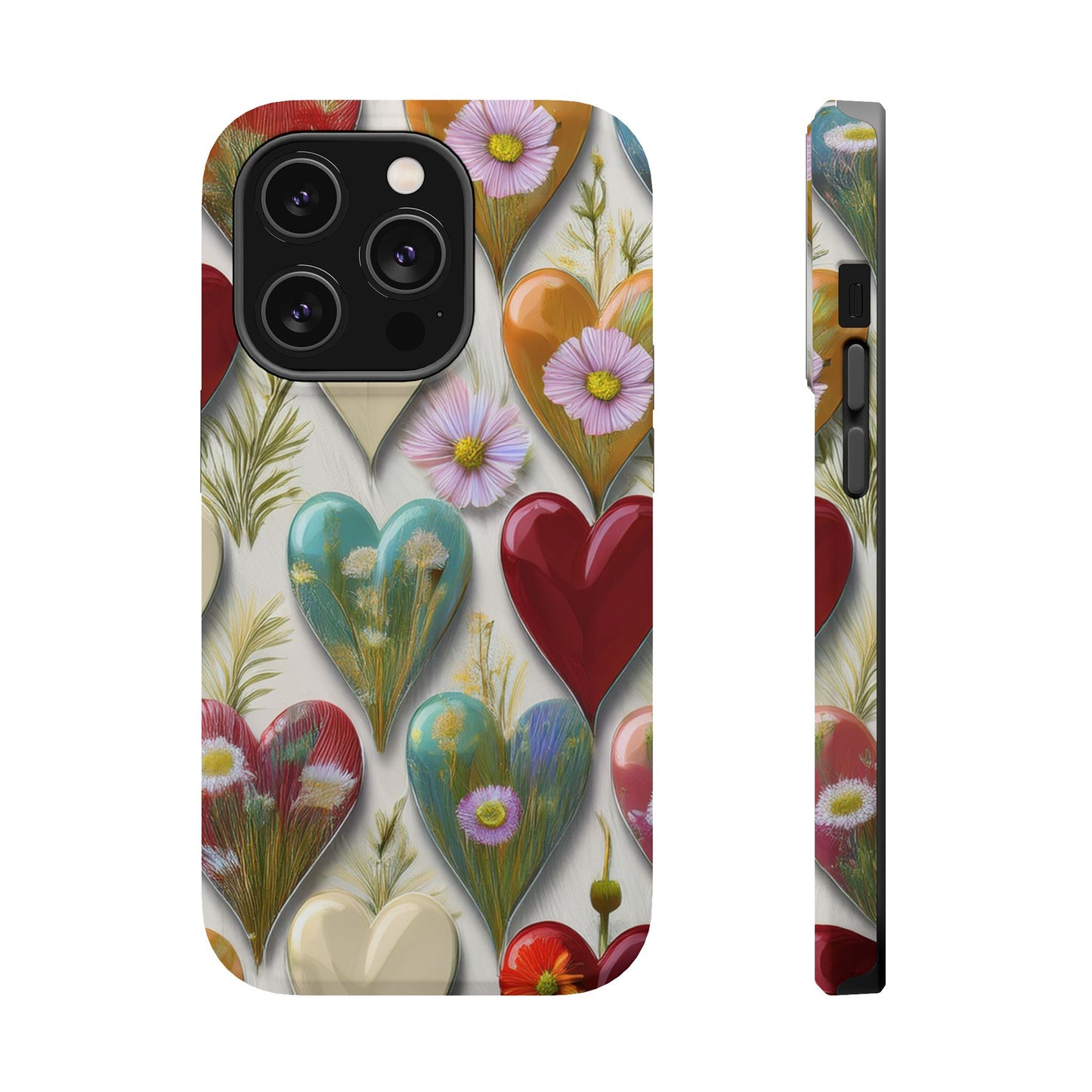 MagSafe Hearts and Flowers Phone Case, Top Trending iPhone Phone Case, Vibrant Phone Case