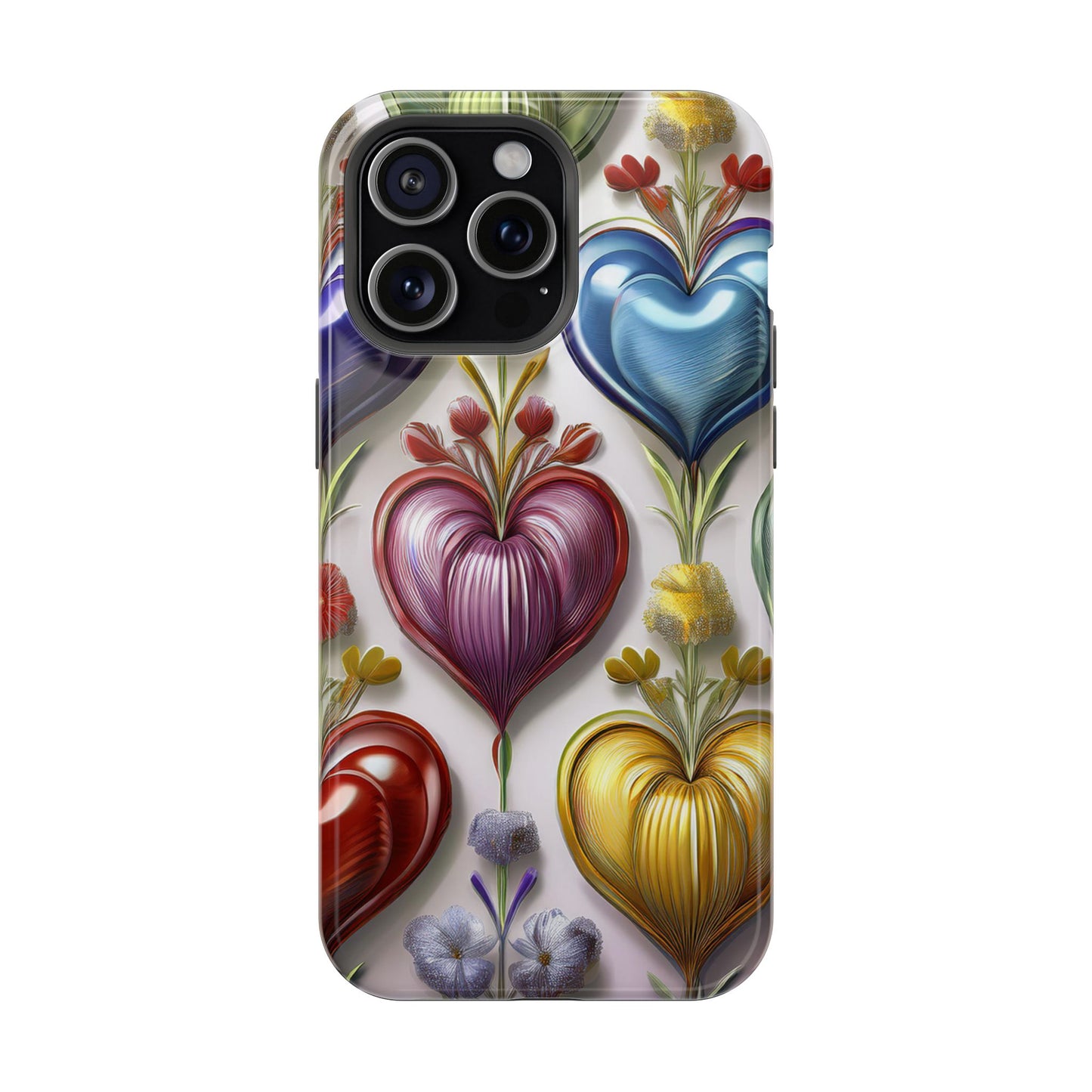 iPhone MagSafe Hearts and Flowers Phone Case, Luxury Mobil Case