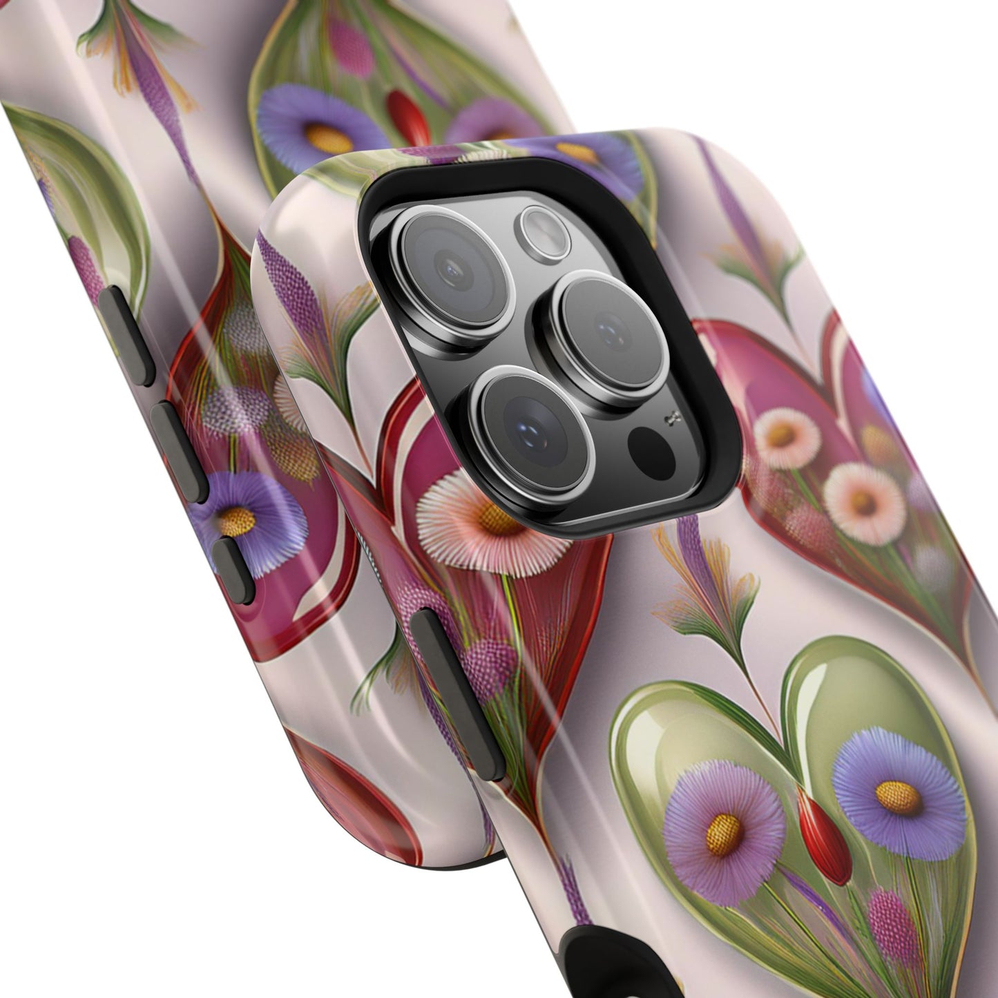 MagSafe Hearts and Flowers Phone Case, Top Trending iPhone Phone Case, Vibrant Phone Case