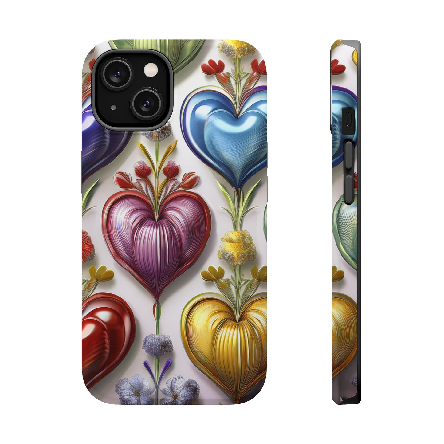 iPhone MagSafe Hearts and Flowers Phone Case, Luxury Mobil Case