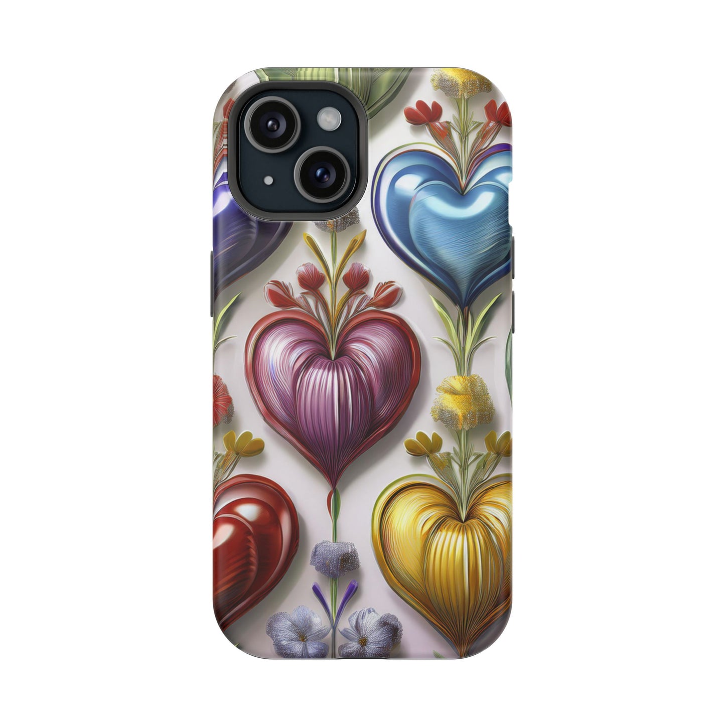 iPhone MagSafe Hearts and Flowers Phone Case, Luxury Mobil Case