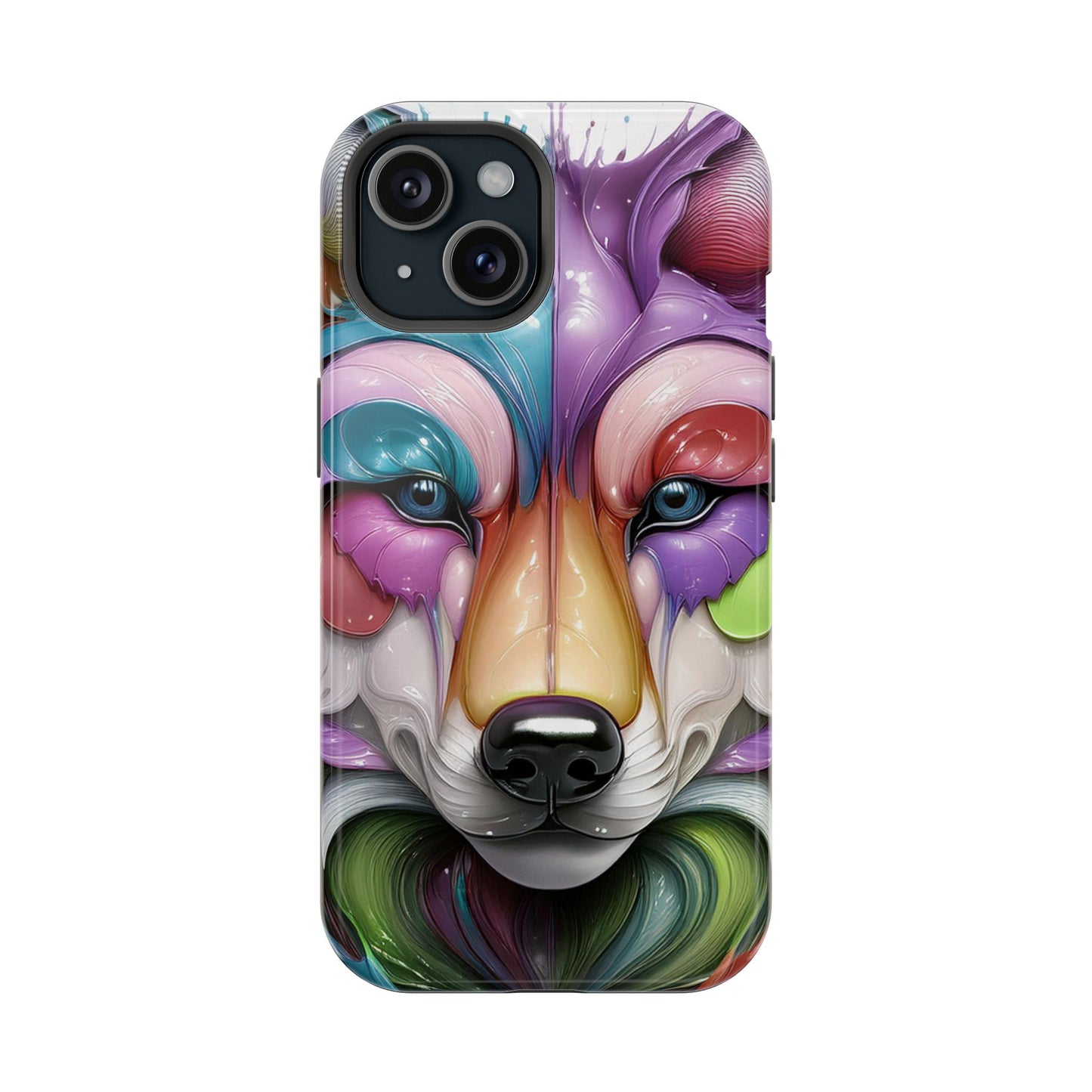 MagSafe iPhone Case with Vibrant Wolf Design, Unique Trending Phone Case, Edgy Colored Wolf Art for iPhone 16, 15, 14, 13 Pro & Plus