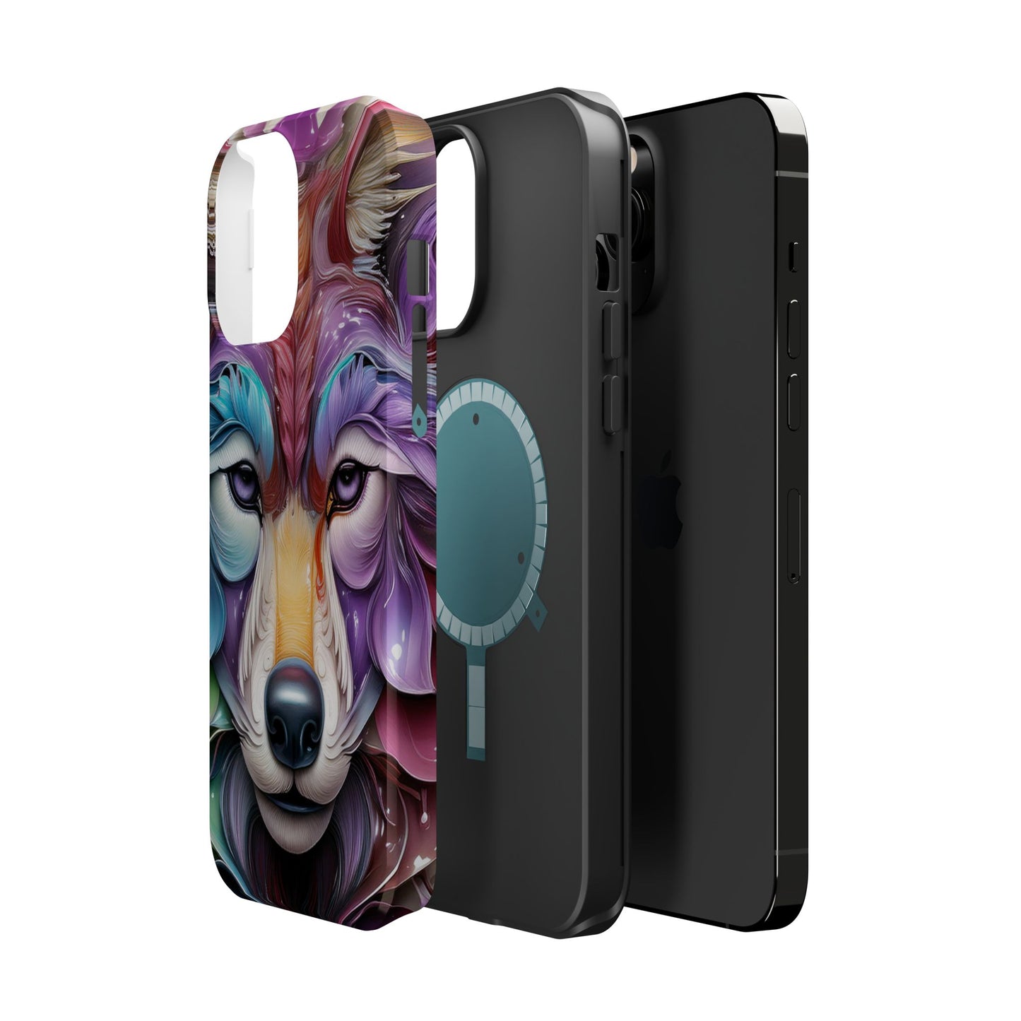Mag Safe Vibrant Wolf Art - Colorful Wolf Design, Magnetic Phone Case, Trending iPhone Case