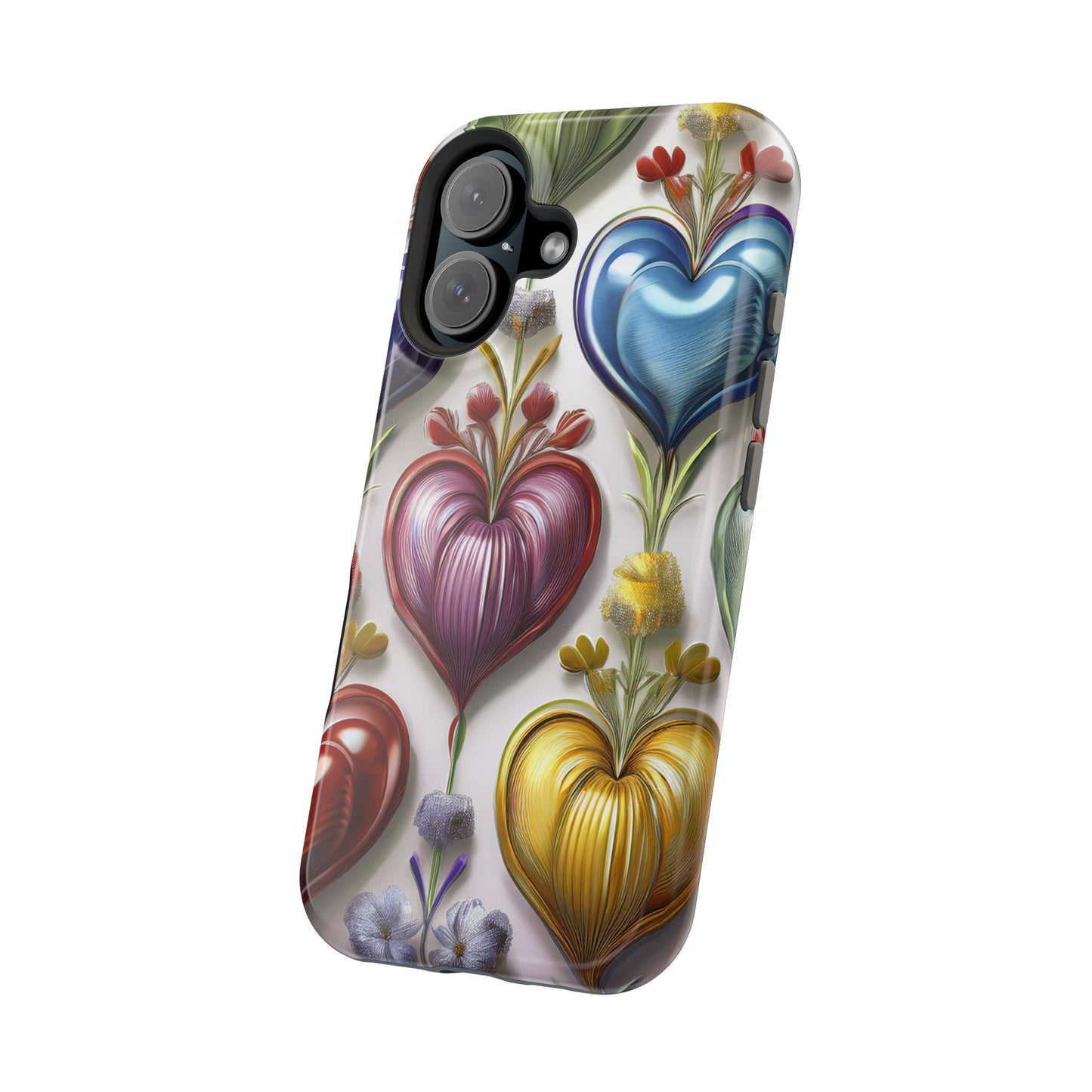 iPhone MagSafe Hearts and Flowers Phone Case, Luxury Mobil Case