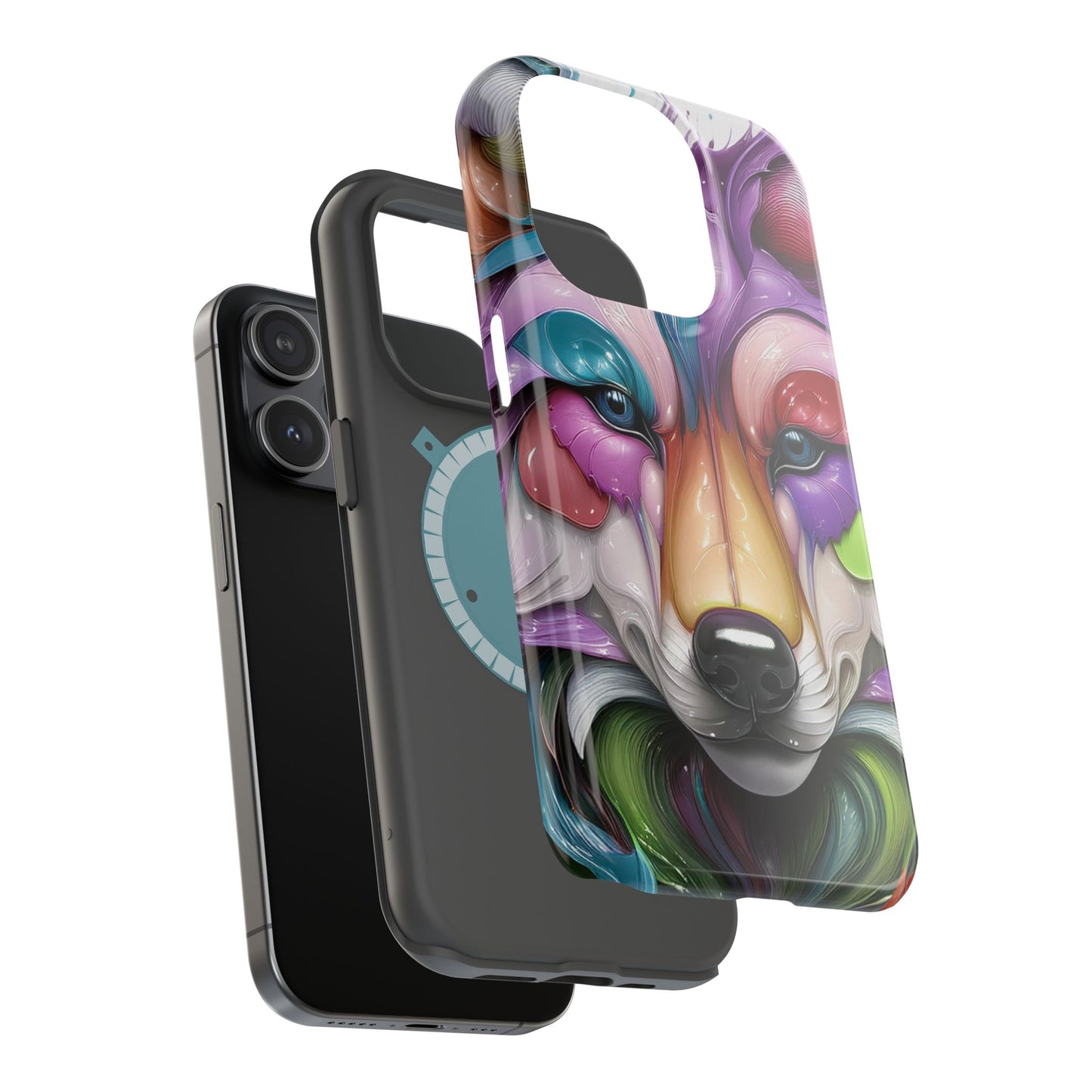 MagSafe iPhone Case with Vibrant Wolf Design, Unique Trending Phone Case, Edgy Colored Wolf Art for iPhone 16, 15, 14, 13 Pro & Plus
