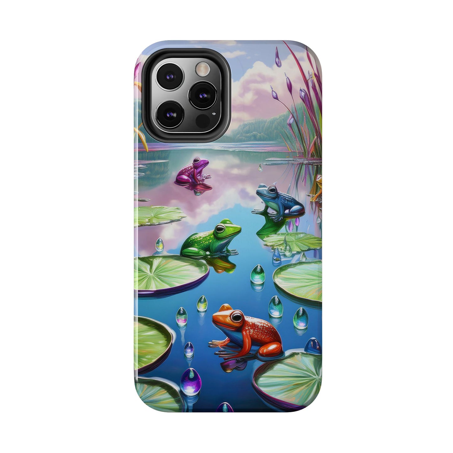Lily Pads and Frogs Phone Case, Mountain View Raindrops Nature Scene for iPhone or Samsung Galaxy