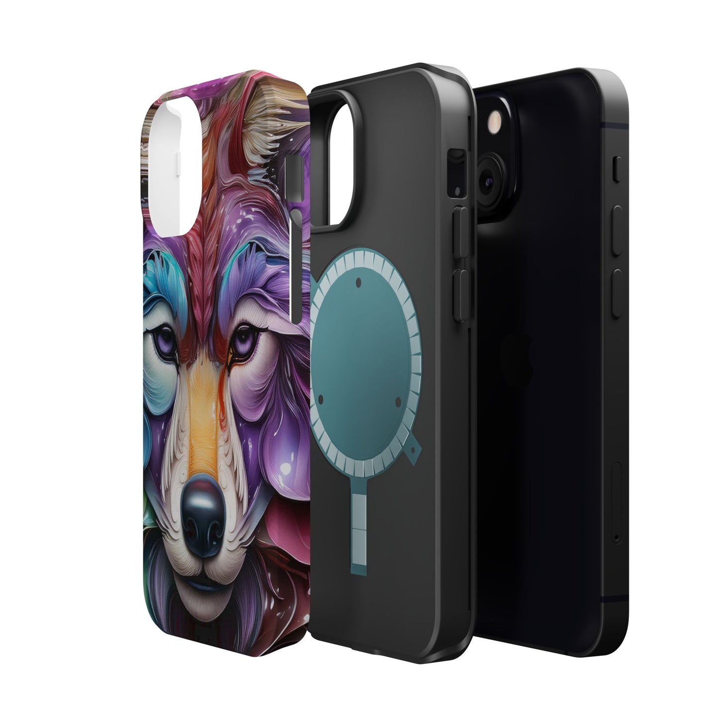 Mag Safe Vibrant Wolf Art - Colorful Wolf Design, Magnetic Phone Case, Trending iPhone Case