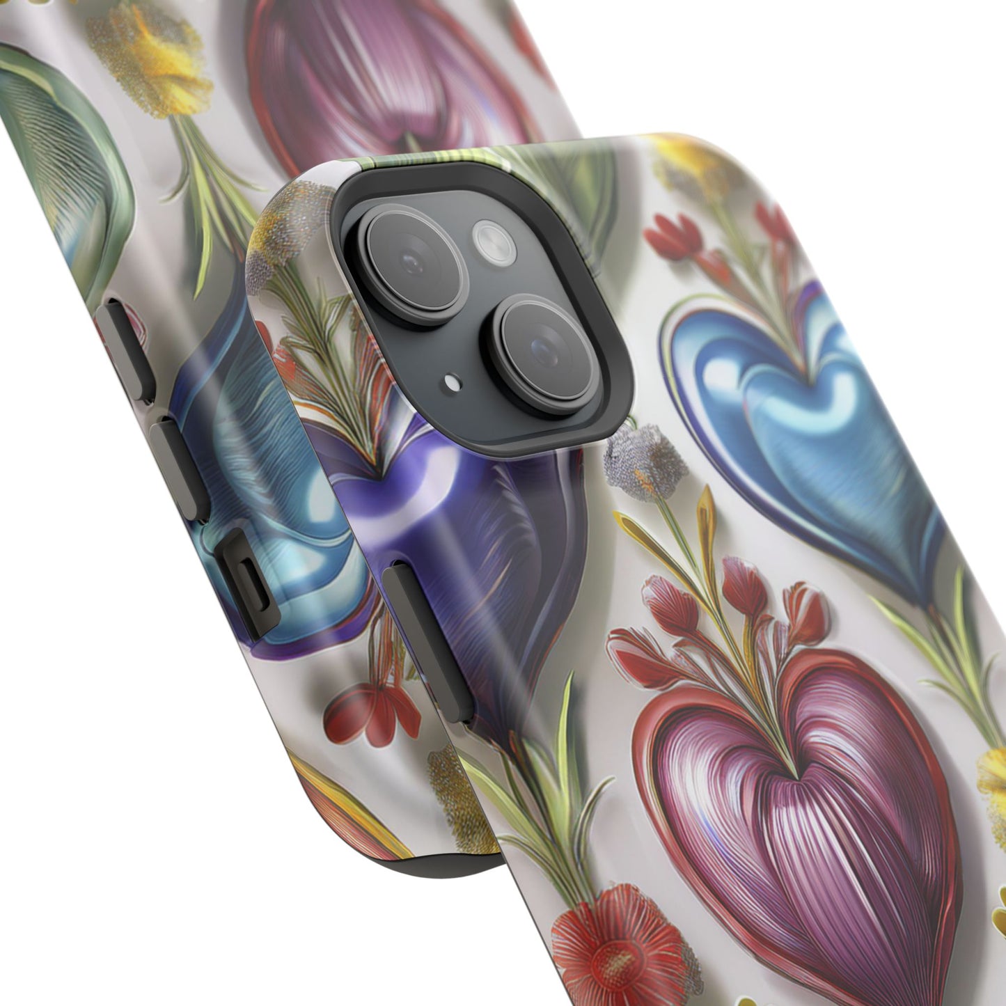 iPhone MagSafe Hearts and Flowers Phone Case, Luxury Mobil Case