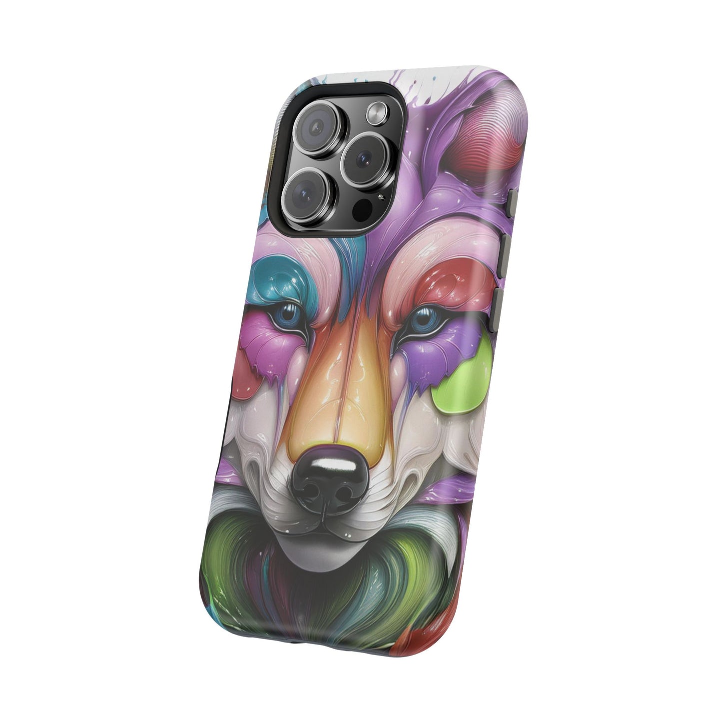 MagSafe iPhone Case with Vibrant Wolf Design, Unique Trending Phone Case, Edgy Colored Wolf Art for iPhone 16, 15, 14, 13 Pro & Plus