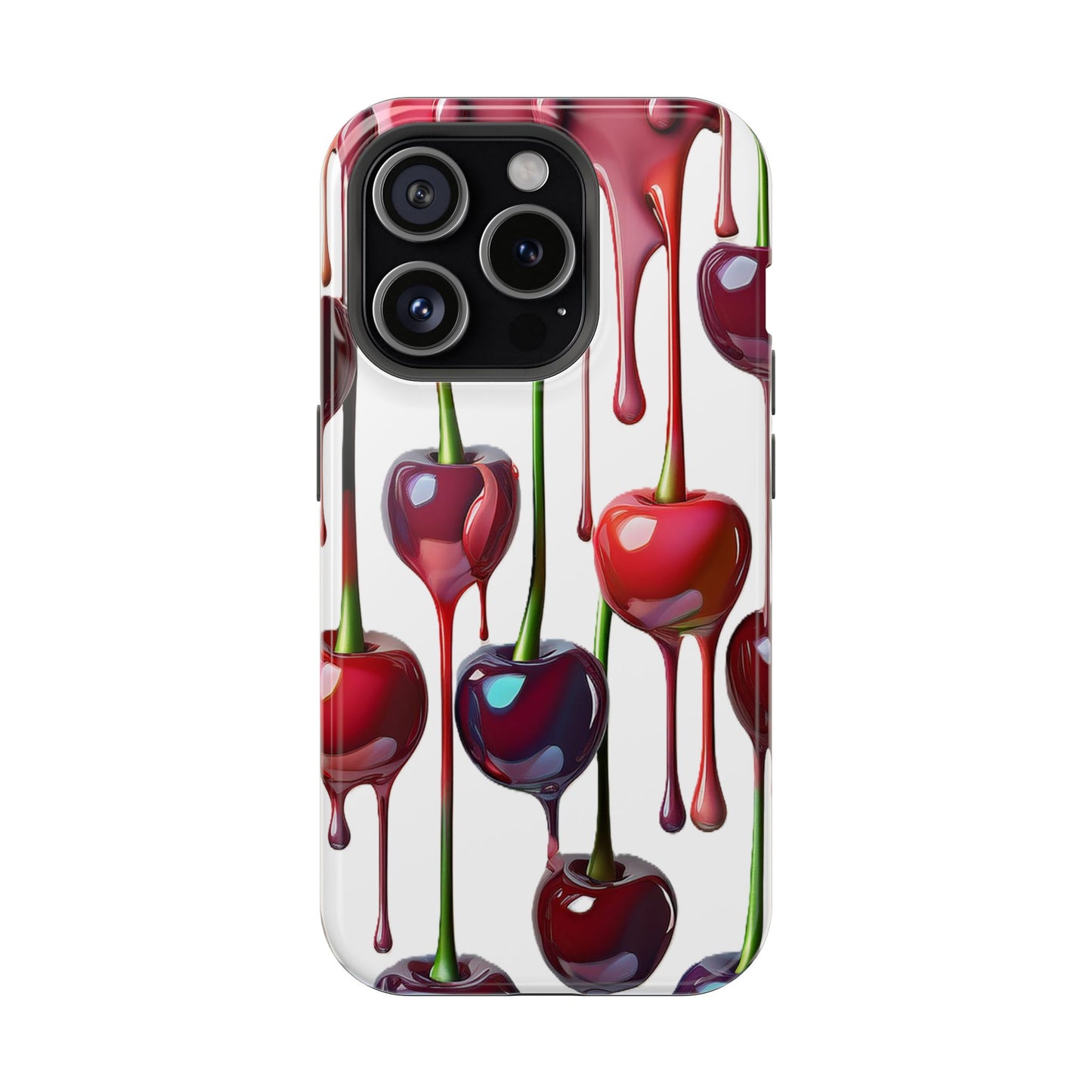 Dripping Cherry Phone Case - Cherry Design, White iPhone Magnetic Phone Case