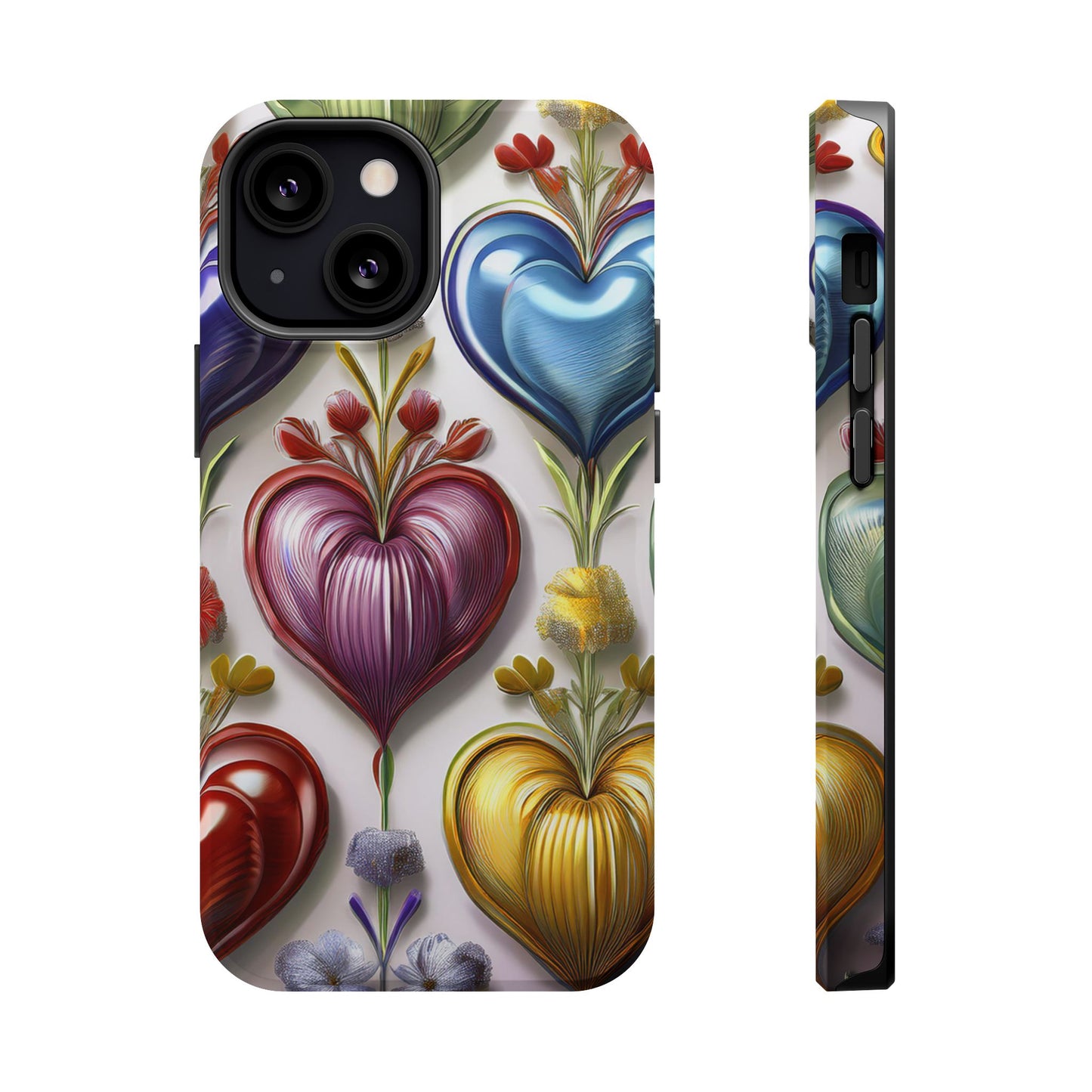 iPhone MagSafe Hearts and Flowers Phone Case, Luxury Mobil Case