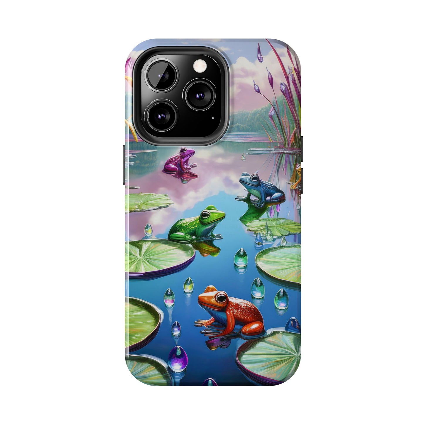 Lily Pads and Frogs Phone Case, Mountain View Raindrops Nature Scene for iPhone or Samsung Galaxy