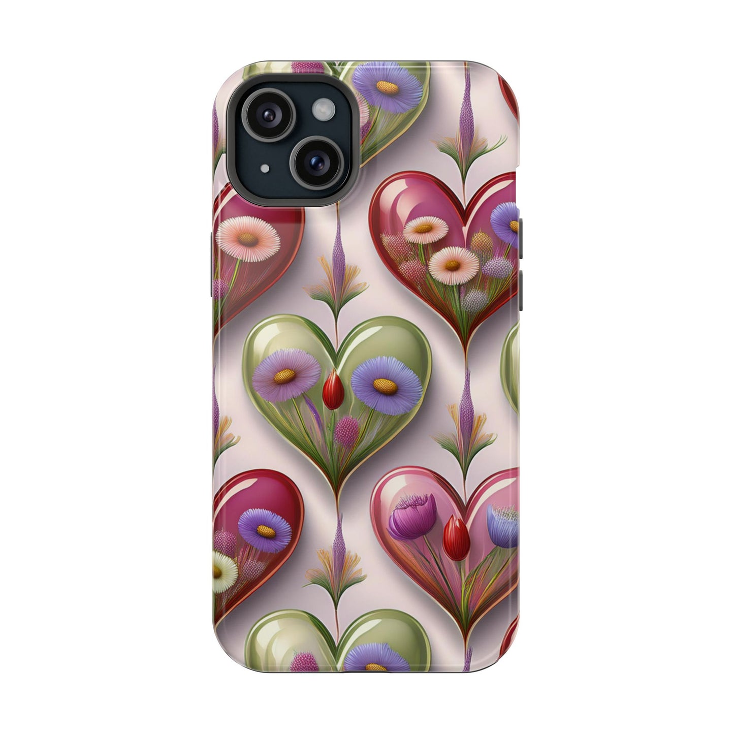 MagSafe Hearts and Flowers Phone Case, Top Trending iPhone Phone Case, Vibrant Phone Case