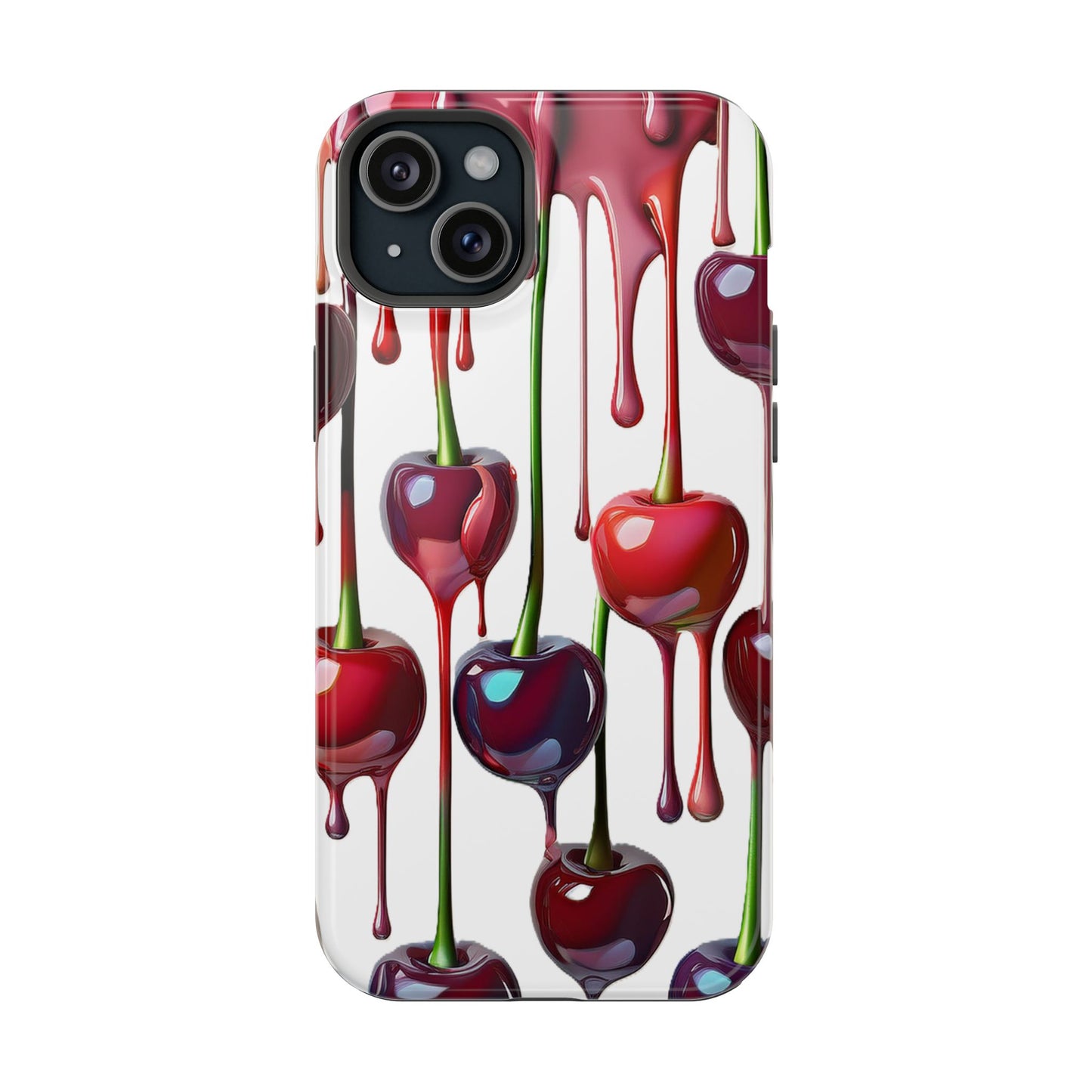 Dripping Cherry Phone Case - Cherry Design, White iPhone Magnetic Phone Case