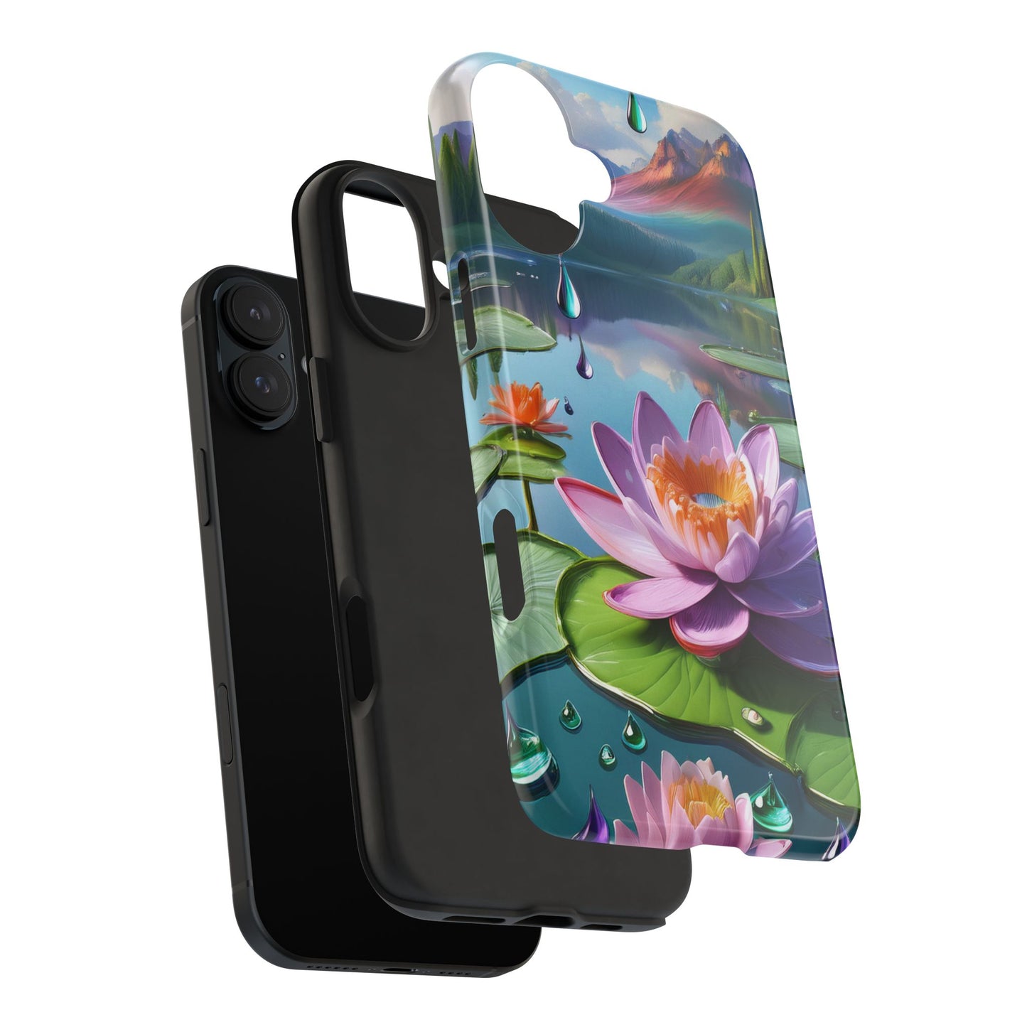 Lily Pads Phone Case, Mountain View Raindrops Nature Scene for iPhone or Samsung Galaxy, Pink Green Blue