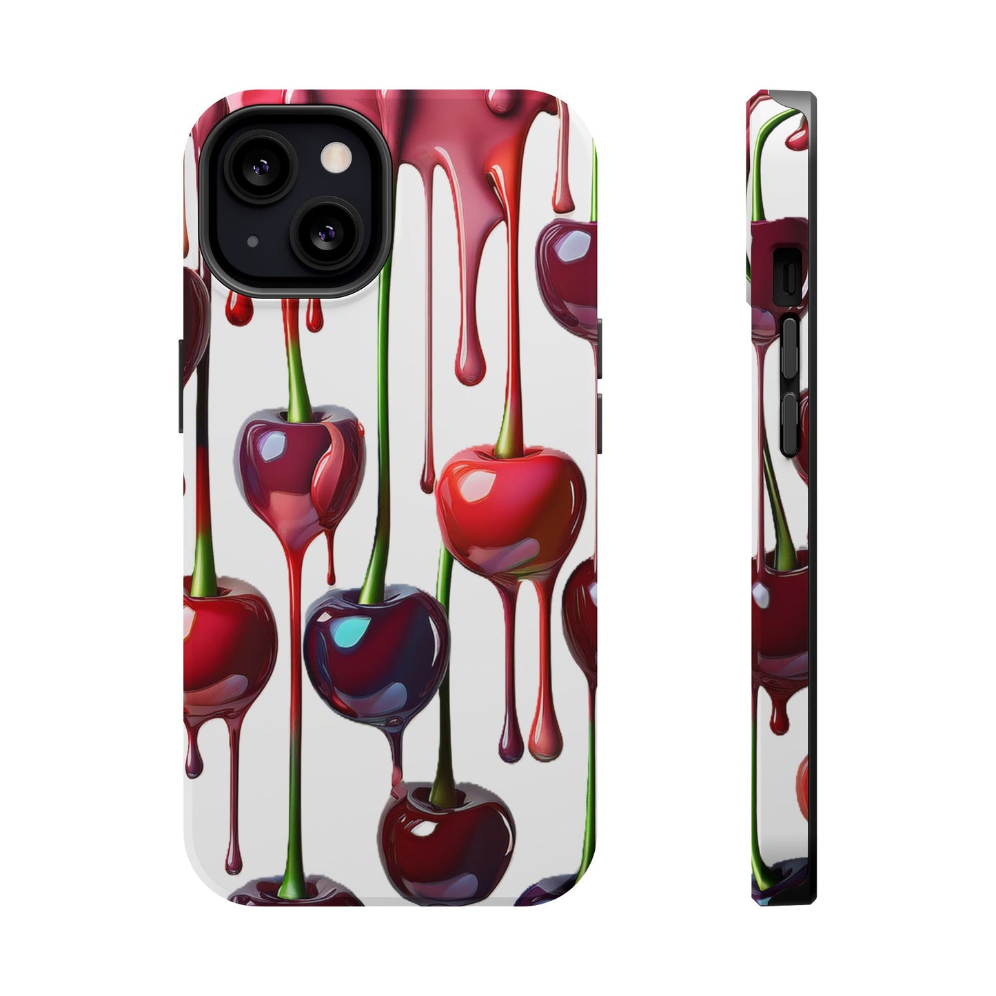 Dripping Cherry Phone Case - Cherry Design, White iPhone Magnetic Phone Case